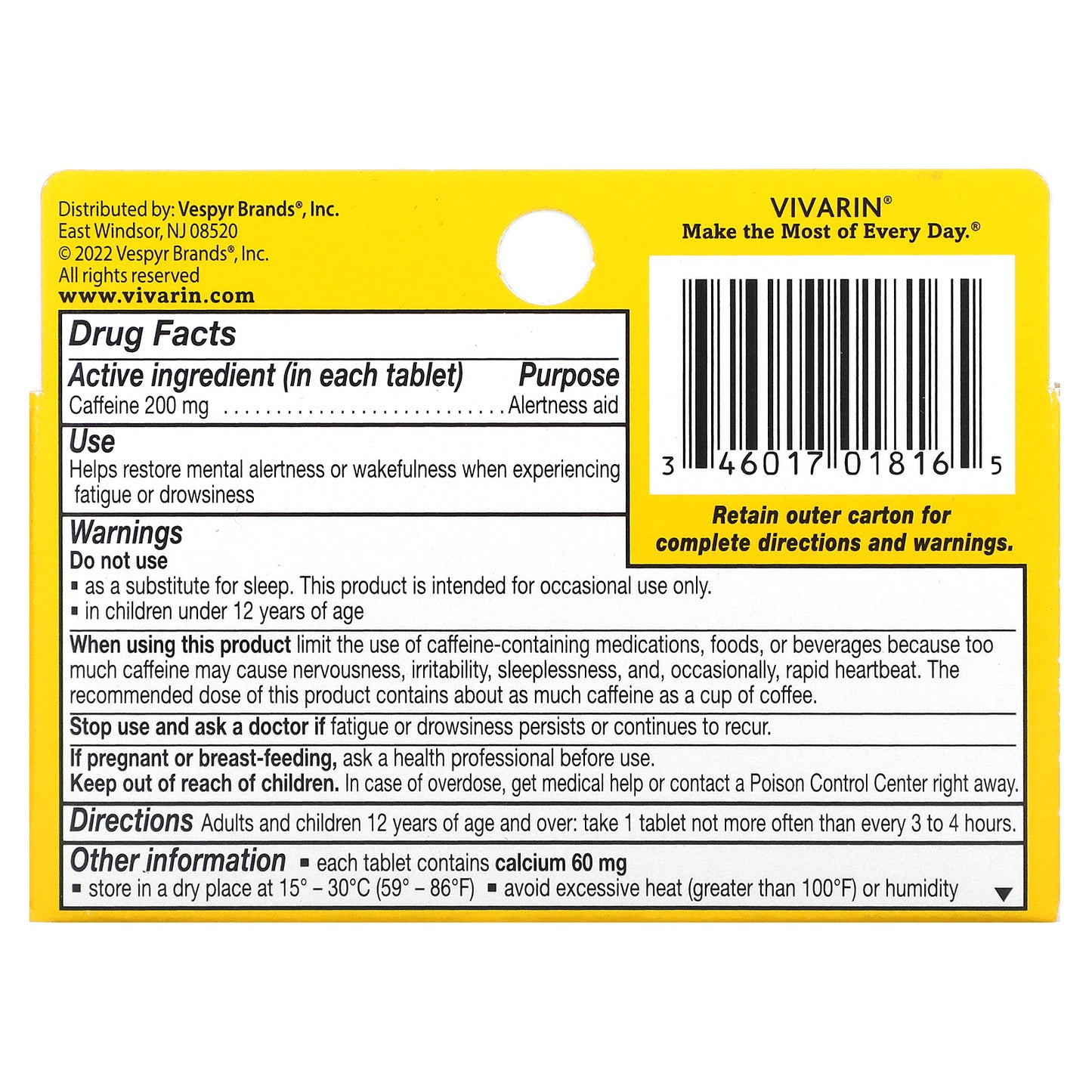 Vivarin, Caffeine Alertness Aid, 200 mg, 16 Tablets