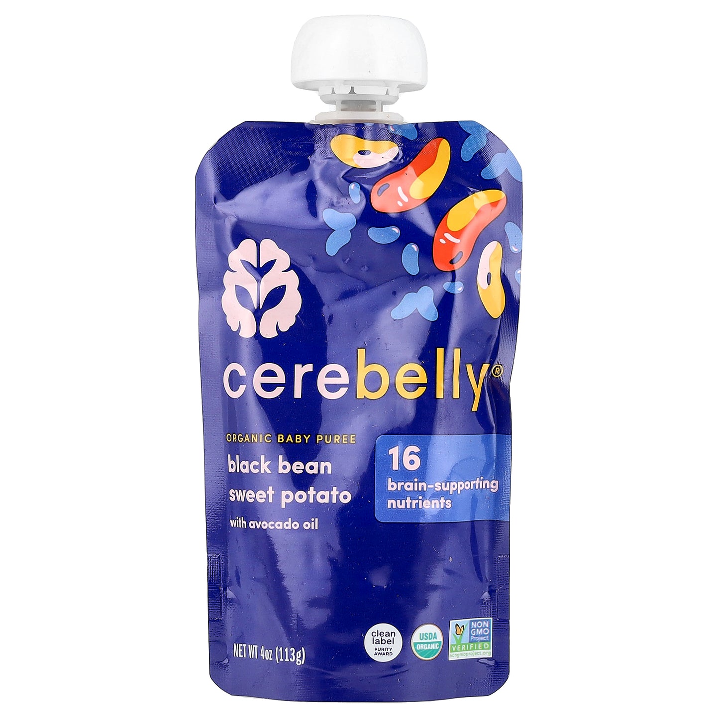 Cerebelly, Organic Baby Puree, Black Bean Sweet Potato with Avocado Oil, 6 Pouches, 4 oz (113 g Each)