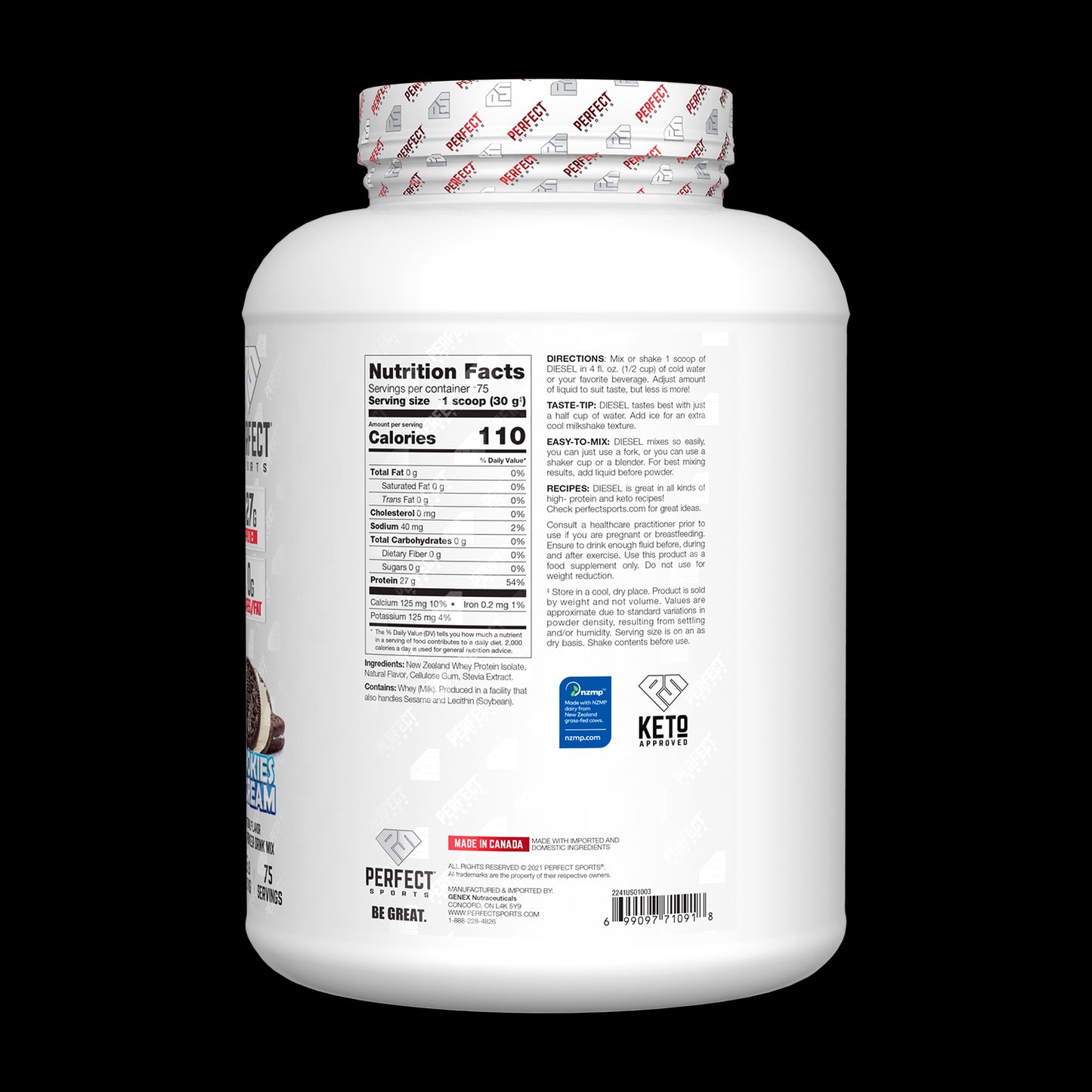 PERFECT Sports, Diesel, New Zealand Whey Isolate, Cookies 'n Cream, 5 lbs (2.27 kg)