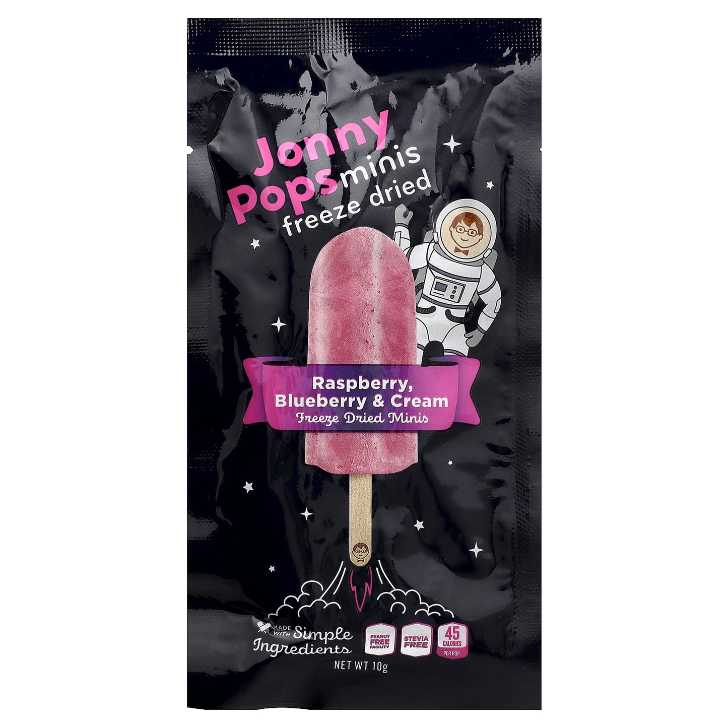 JonnyPops, Freeze Dried Minis, Raspberry, Blueberry & Cream, 5 Pops, 10 g Each