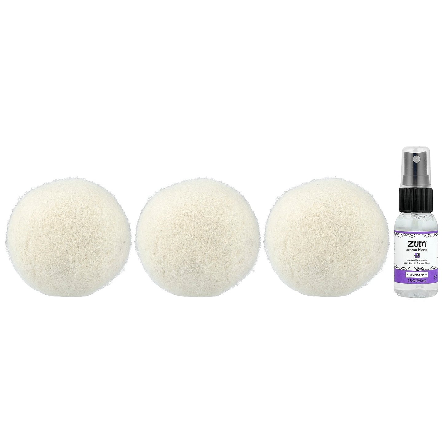 ZUM, Wool Dryer Balls with Aroma Blend, Lavender, 3 Wool Balls Plus 1 Aroma Blend, 8.5 oz