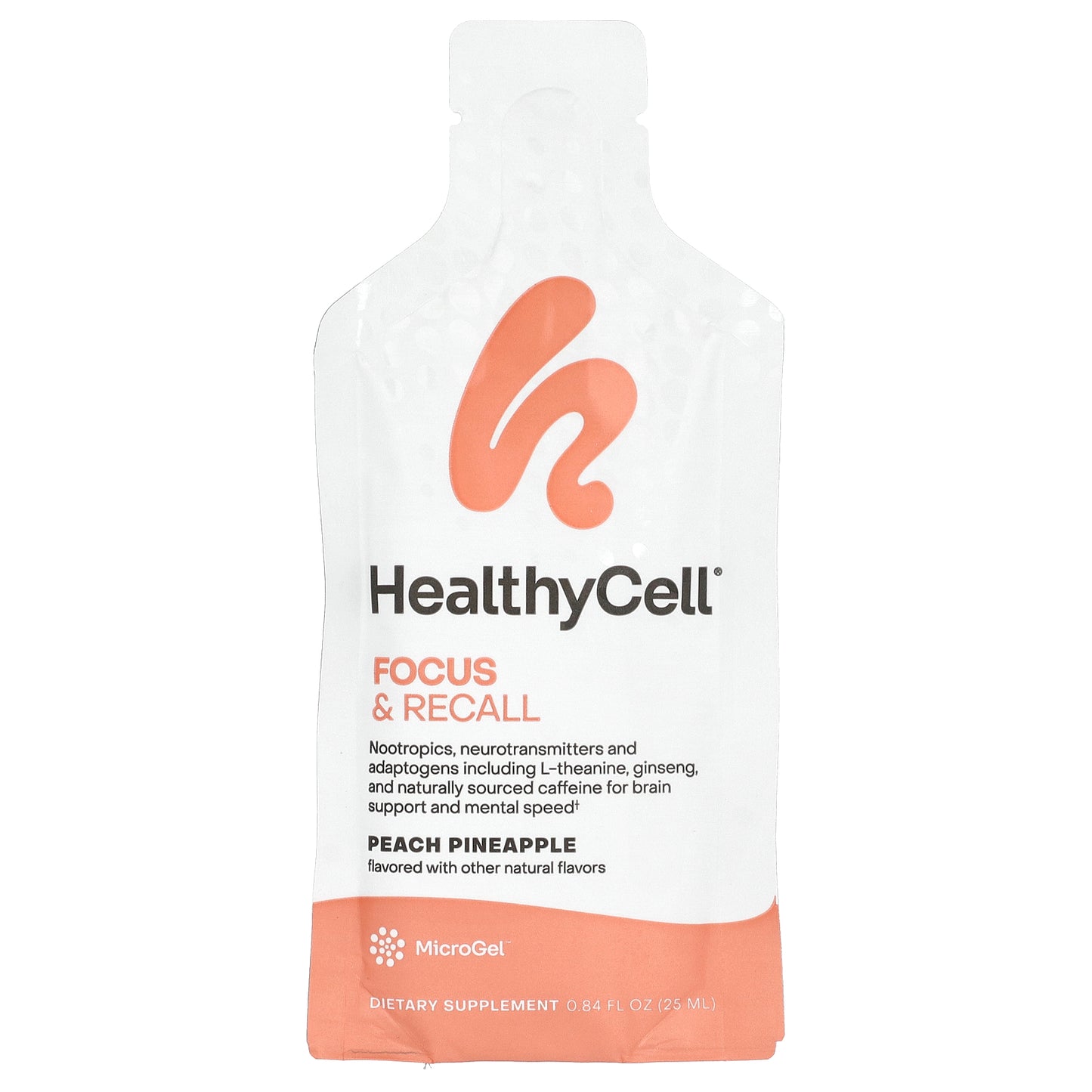 HealthyCell, Focus & Recall, Peach Pineapple, 30 Gel Packs, 0.84 fl oz (25 ml) Each