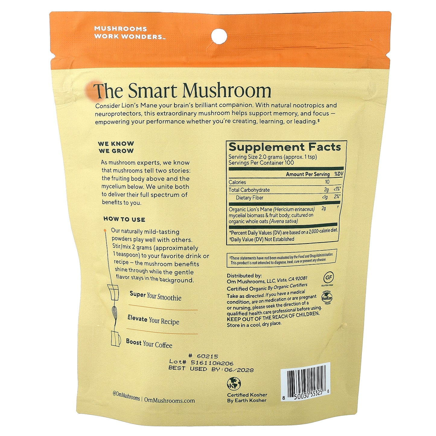 Om Mushrooms, Mushroom Powder, Lion's Mane, 7.05 oz ( 200 g)