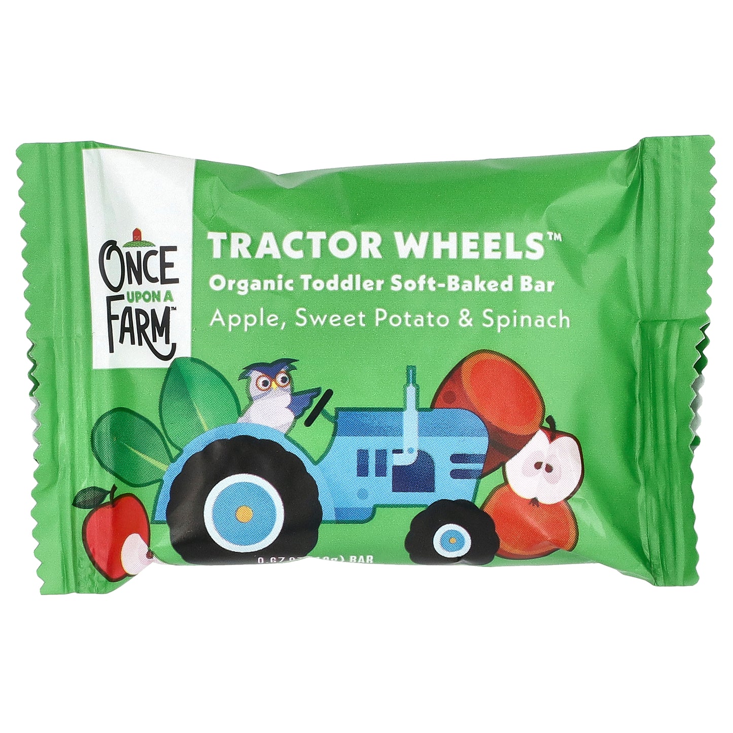 Once Upon A Farm, Tractor Wheels™, Organic Toddler Soft-Baked Bar, Apple, Sweet Potato & Spinach, 5 Pack, 0.67 oz (19 g) Each