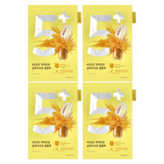 Numbuzin, No.5 Vitamin Spotlight Beauty Sheet Mask, 4 Sheets, 0.91 fl oz (27 ml) Each