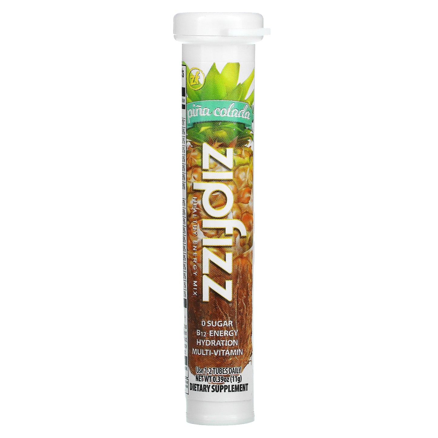 Zipfizz, Energy Drink Mix, Pina Colada, 20 Tubes, 0.39 oz (11 g) Each