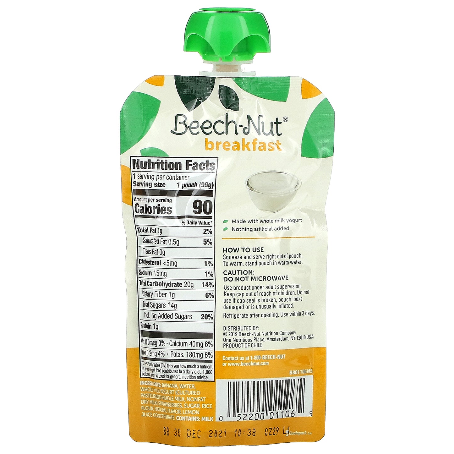 Beech-Nut, Breakfast, 12+ Months, Yogurt, Banana & Strawberry, 12 Pouches, 3.5 oz (99 g) Each