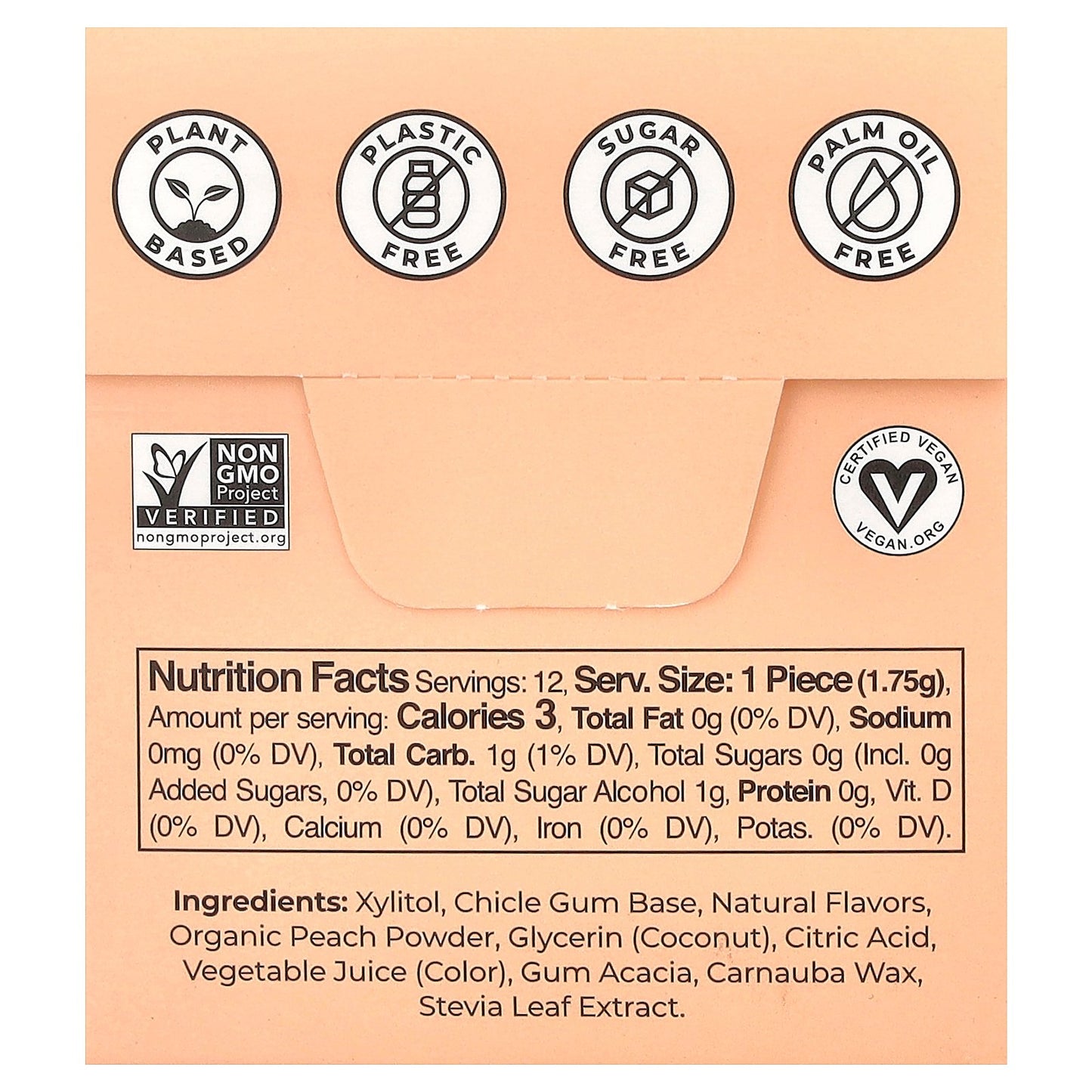 Refresh Gum, Plant-Based Gum, Peach, 12 Pieces