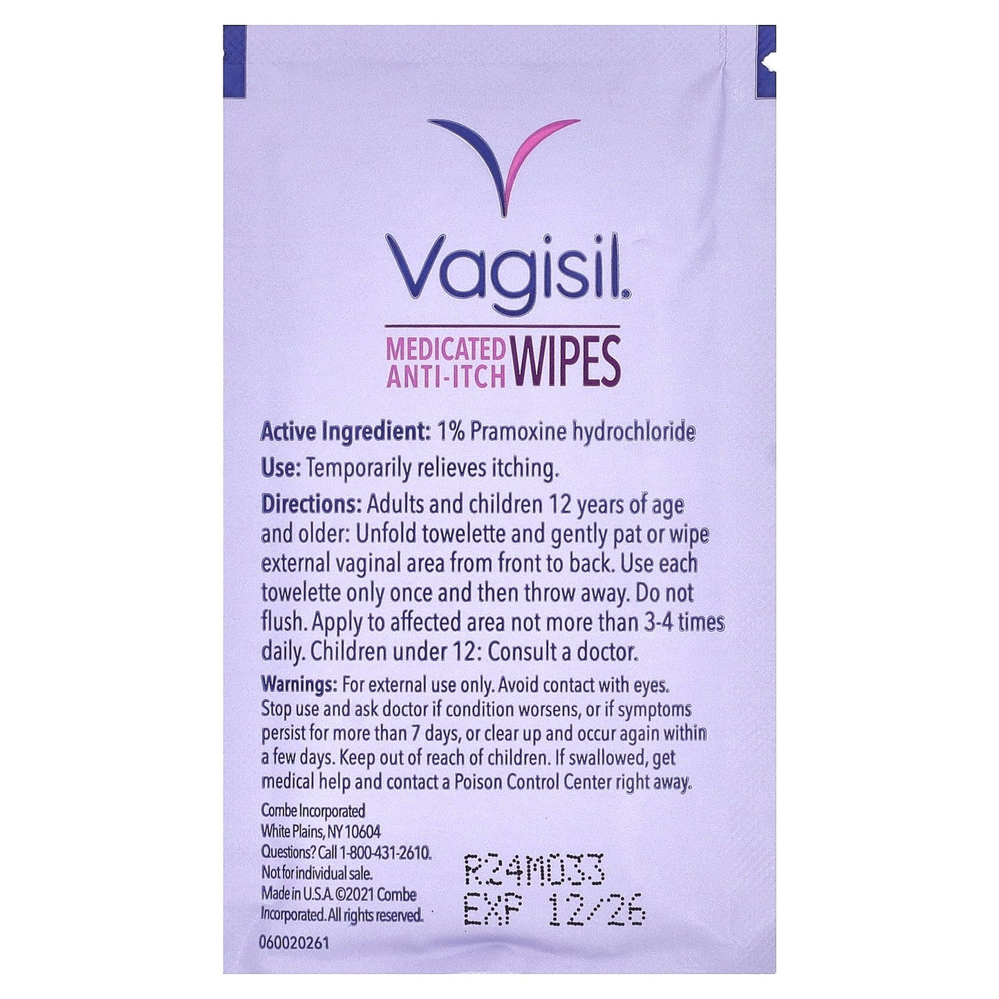 Vagisil, Medicated Anti-Itch Wipes, Maximum Strength, 12 Individually Wrapped Disposable Wipes