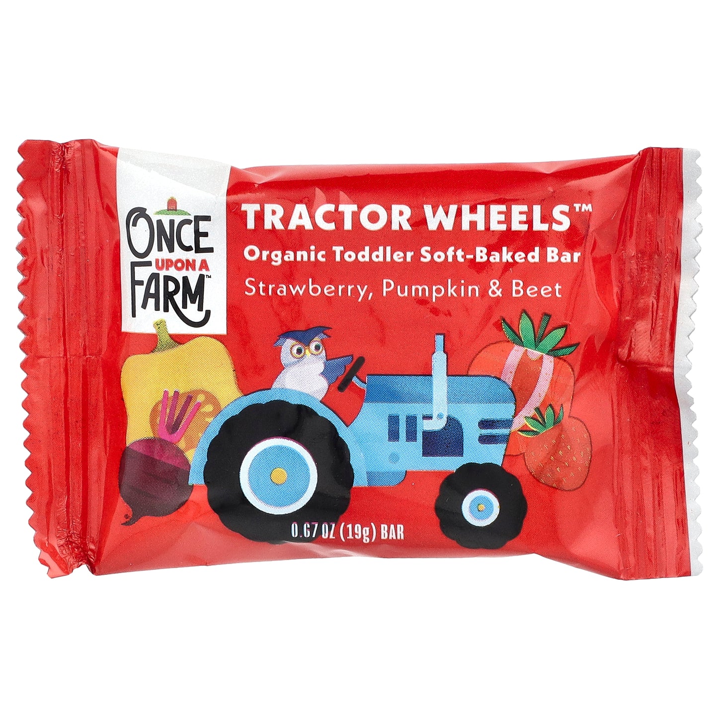 Once Upon A Farm, Organic Toddler Soft-Baked Bar, Tractor Wheels™, Strawberry, Pumpkin & Beet , 5 Bars, 0.67 oz (19 g) Each