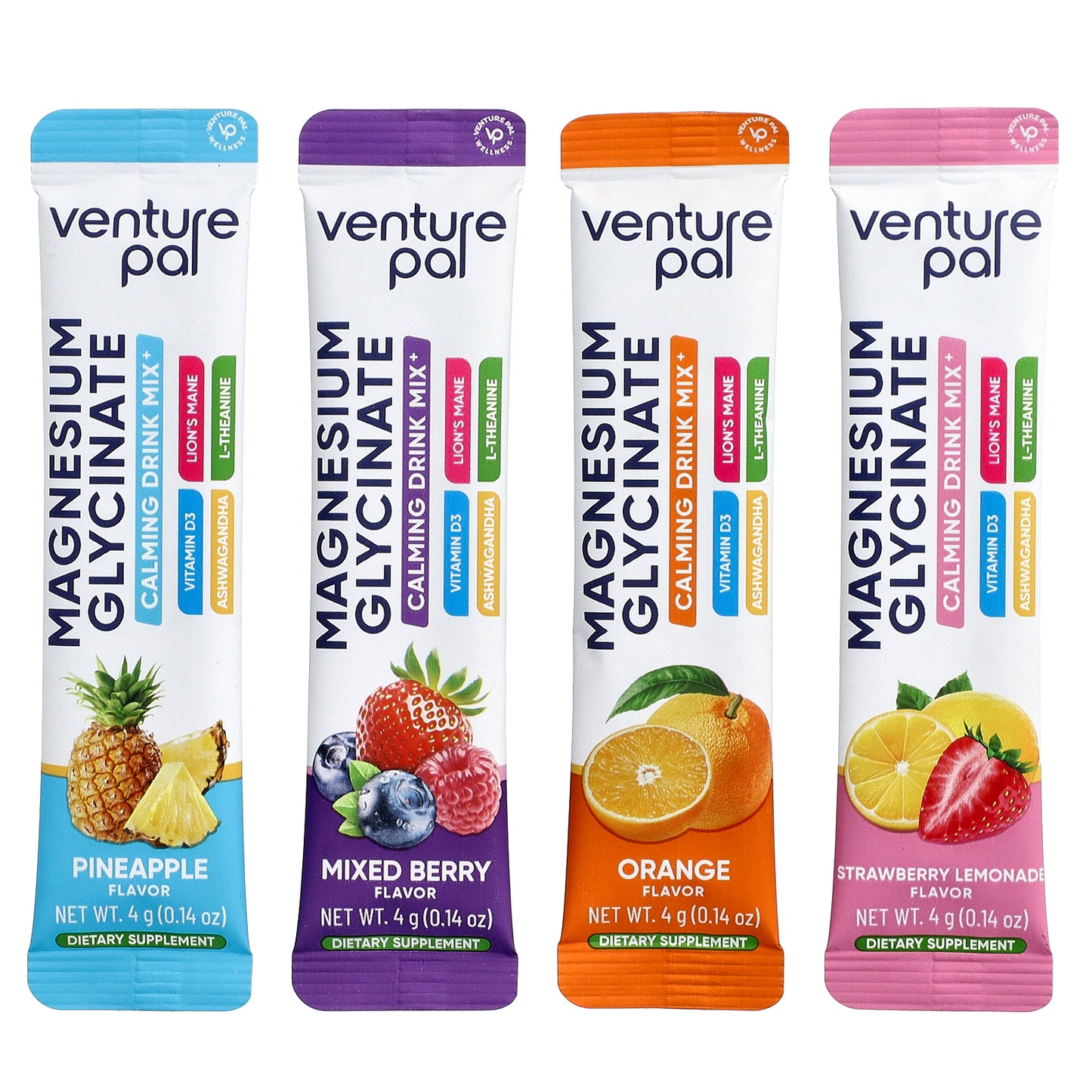 Venture Pal, Calming Drink Mix+, Magnesium Glycinate, Variety, 16 Stick Packs, 0.14 oz (4 g) Each