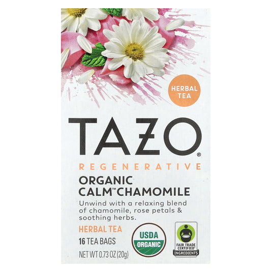 Tazo Teas, Regenerative, Herbal Tea, Organic Calm Chamomile, Caffeine Free, 16 Tea Bags, 0.73 oz (20 g)
