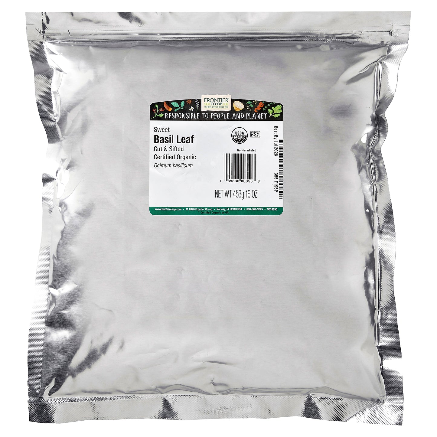 Frontier Co-op, Organic Cut & Sifted Sweet Basil Leaf, 16 oz (453 g)
