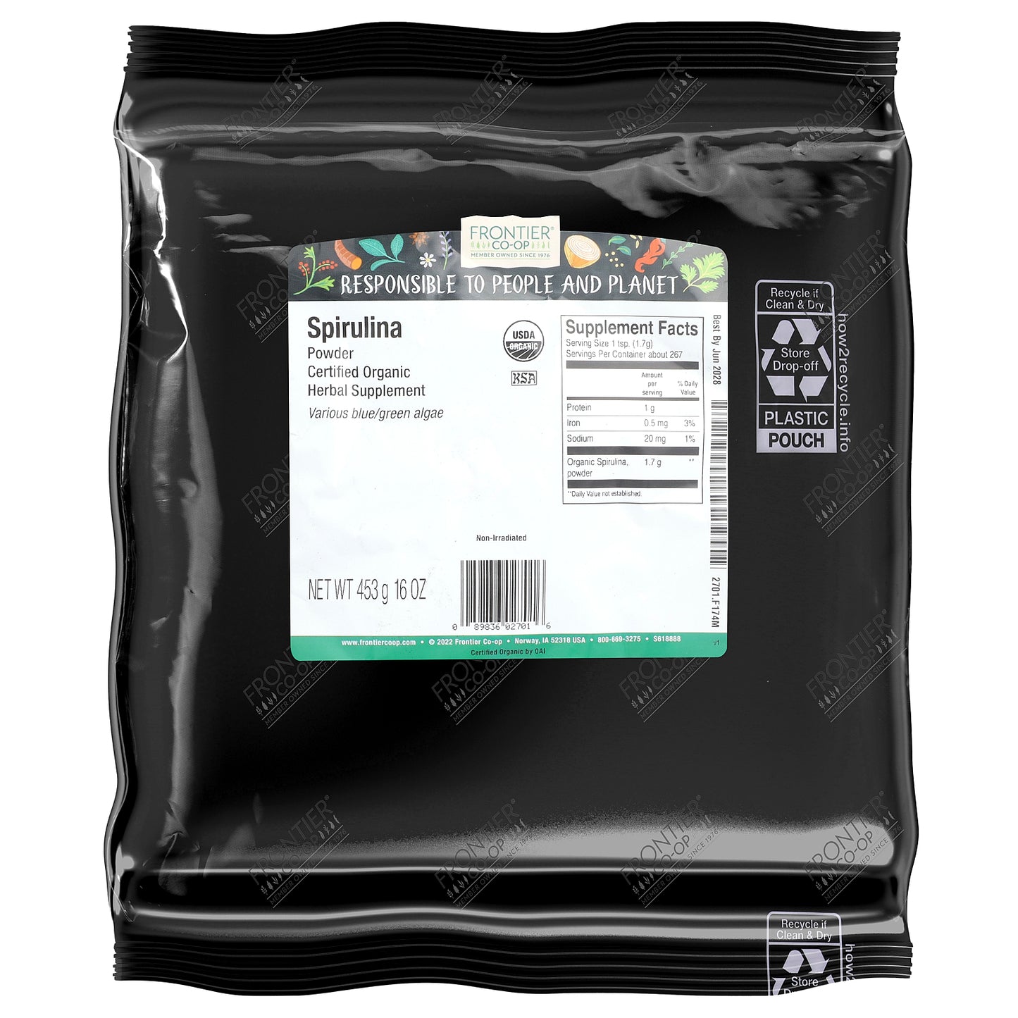 Frontier Co-op, Organic Spirulina Powder, 16 oz (453 g)