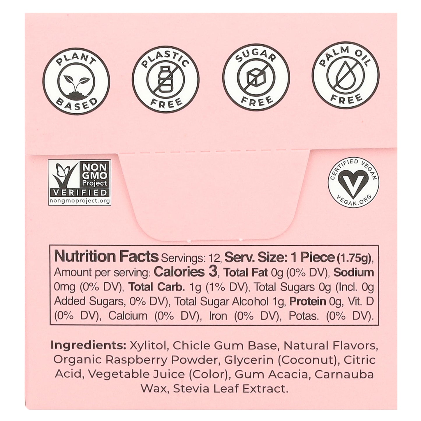 Refresh Gum, Plant-Based Gum, Raspberry, 12 Pieces