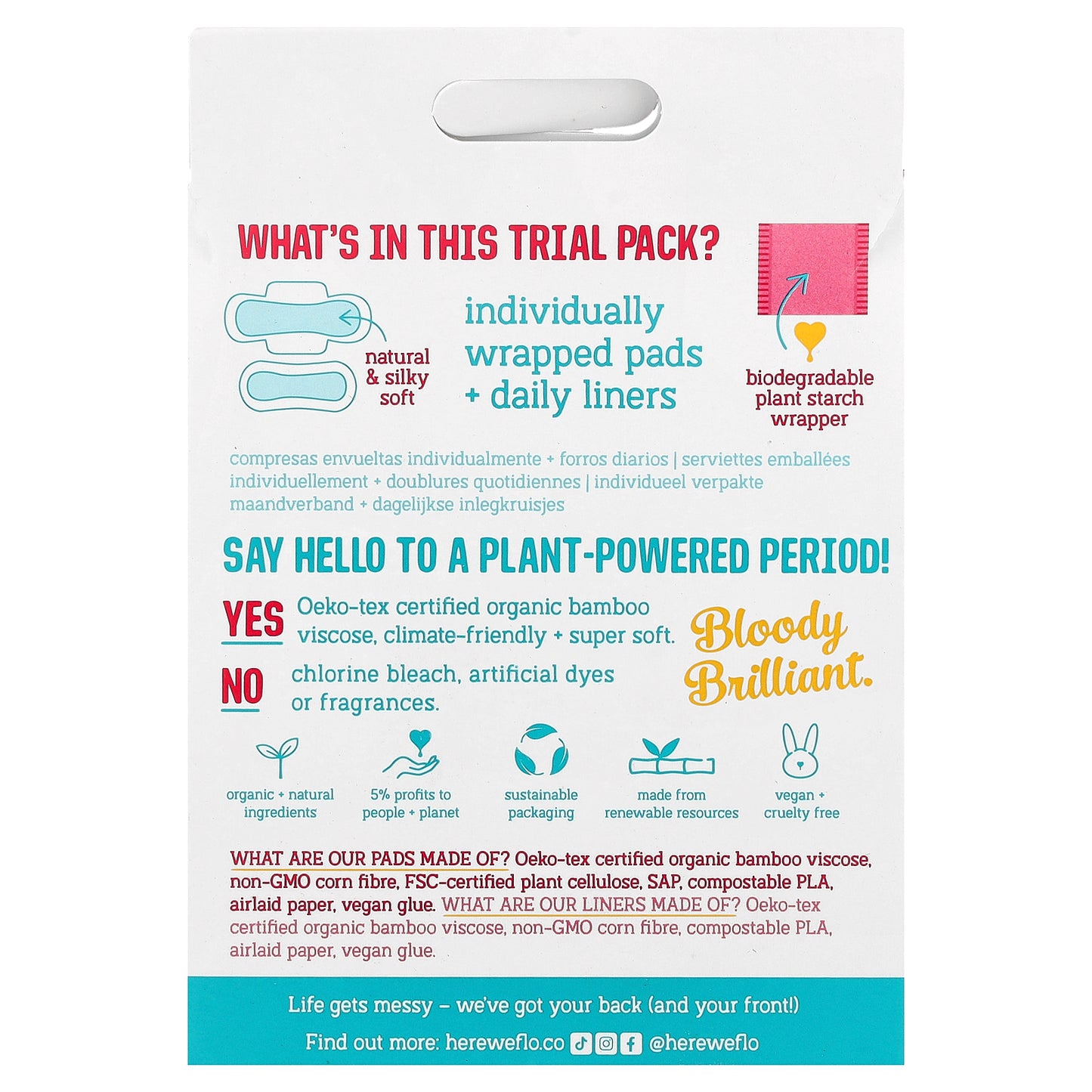 Here We Flo, Pads + Daily Liners Trial Pack, 3 Pads + 2 Liners