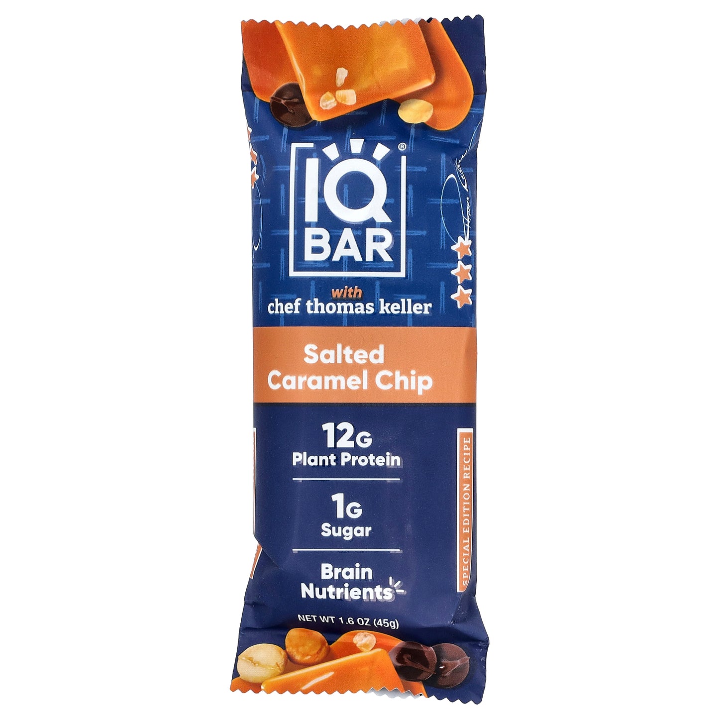 IQBAR, Plant Protein Bar, Salted Caramel Chip With Toasted Macadamia Nuts, 12 Bars, 1.6 oz (45 g) Each