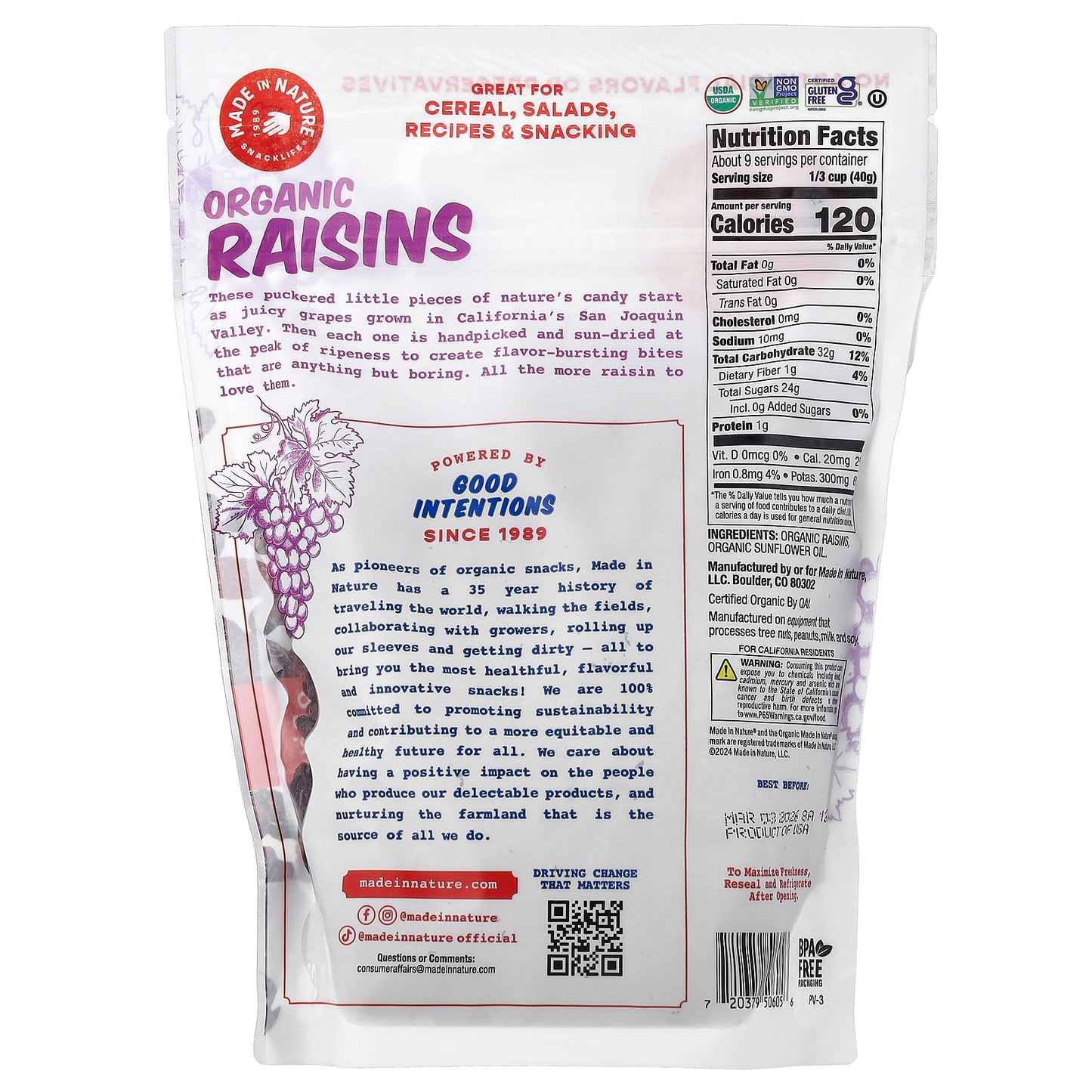 Made in Nature, Organic Raisins, 12 oz (340 g)