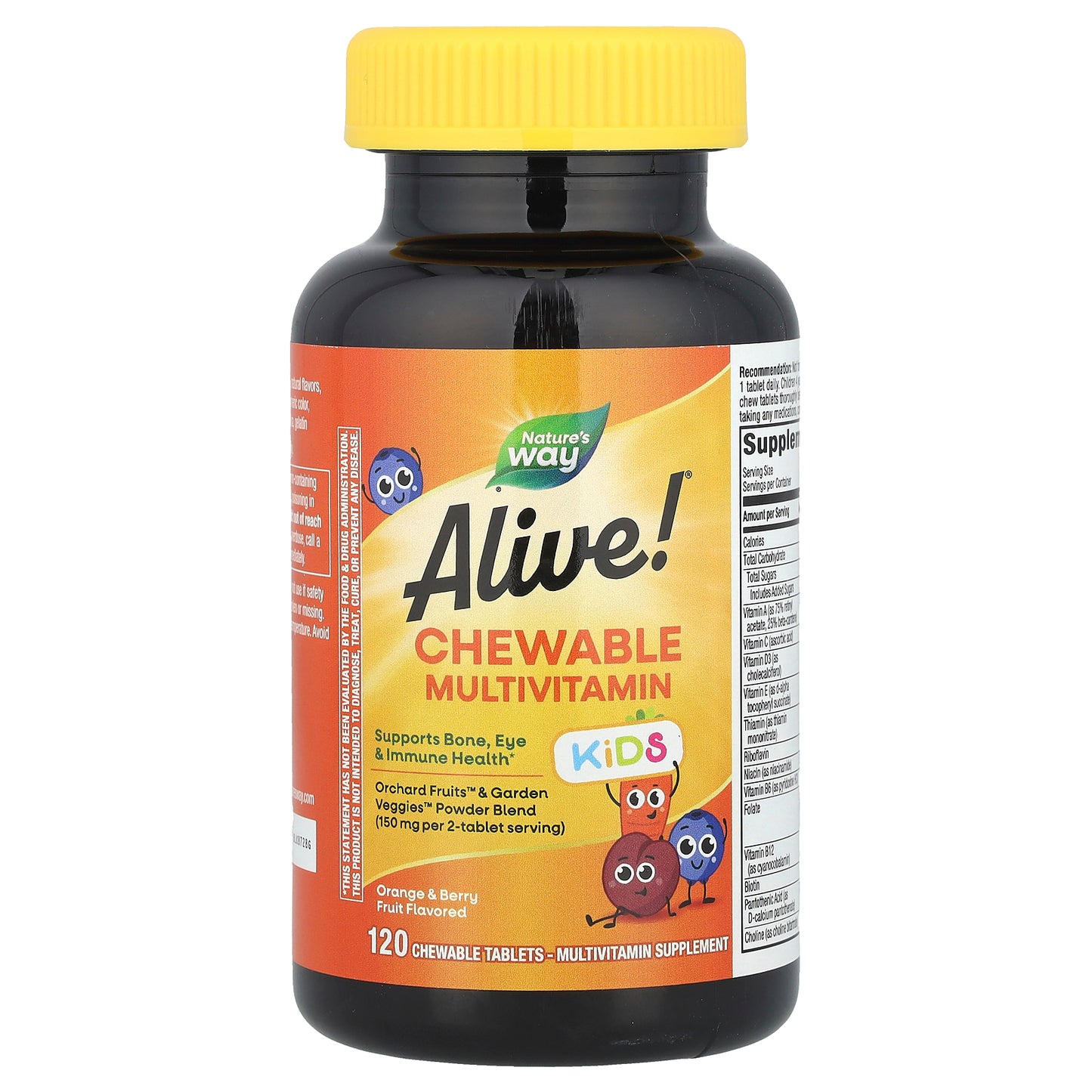 Nature's Way, Alive!® Kids, Chewable Multivitamin, Ages 2+, Orange & Berry Fruit, 120 Chewable Tablets