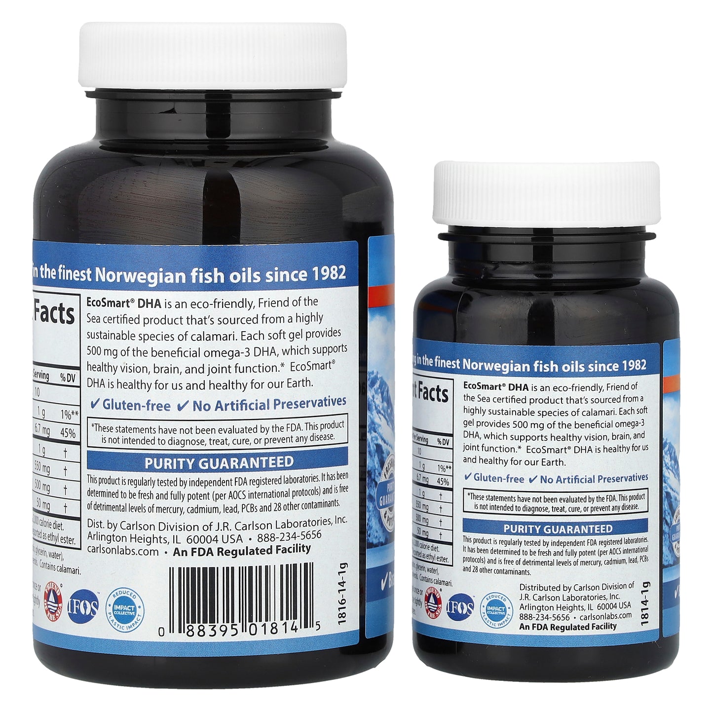 Carlson, EcoSmart® DHA, Natural Lemon, 500 mg, 60 Soft Gels + 20 Soft Gels