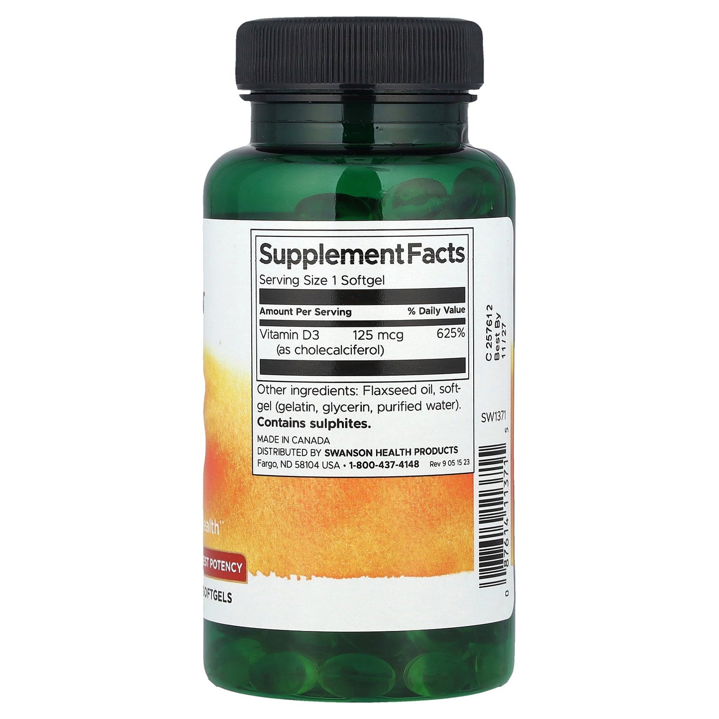 Swanson, Vitamin D3, Highest Potency, 125 mcg (5,000 IU), 250 Softgels