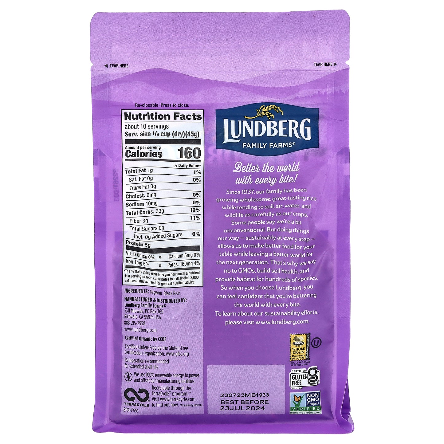 Lundberg, Organic Black Pearl Gourmet Rice, 1 lb (454 g)