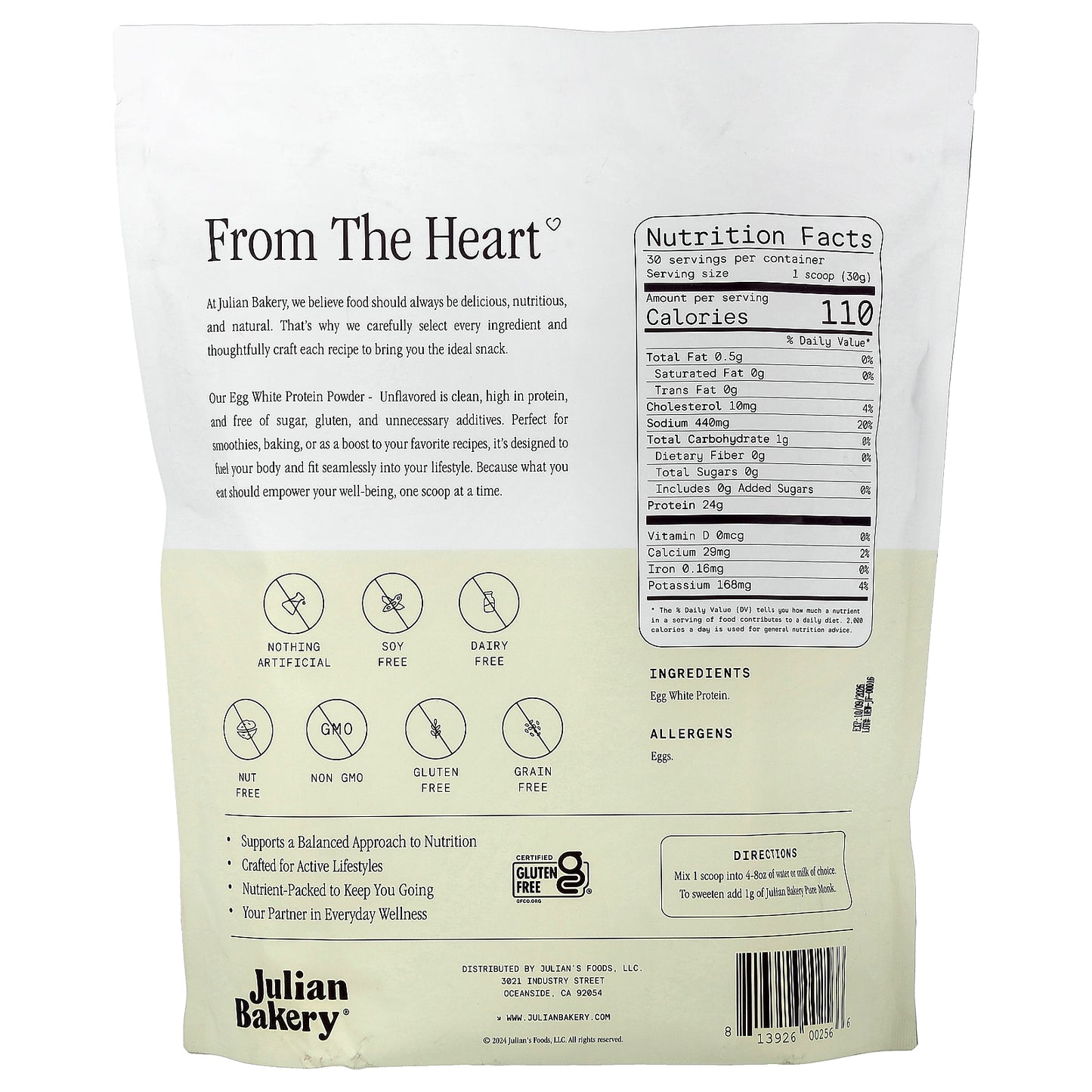 Julian Bakery, Egg White Protein Powder, Unflavored, 2.01 lbs (907 g)