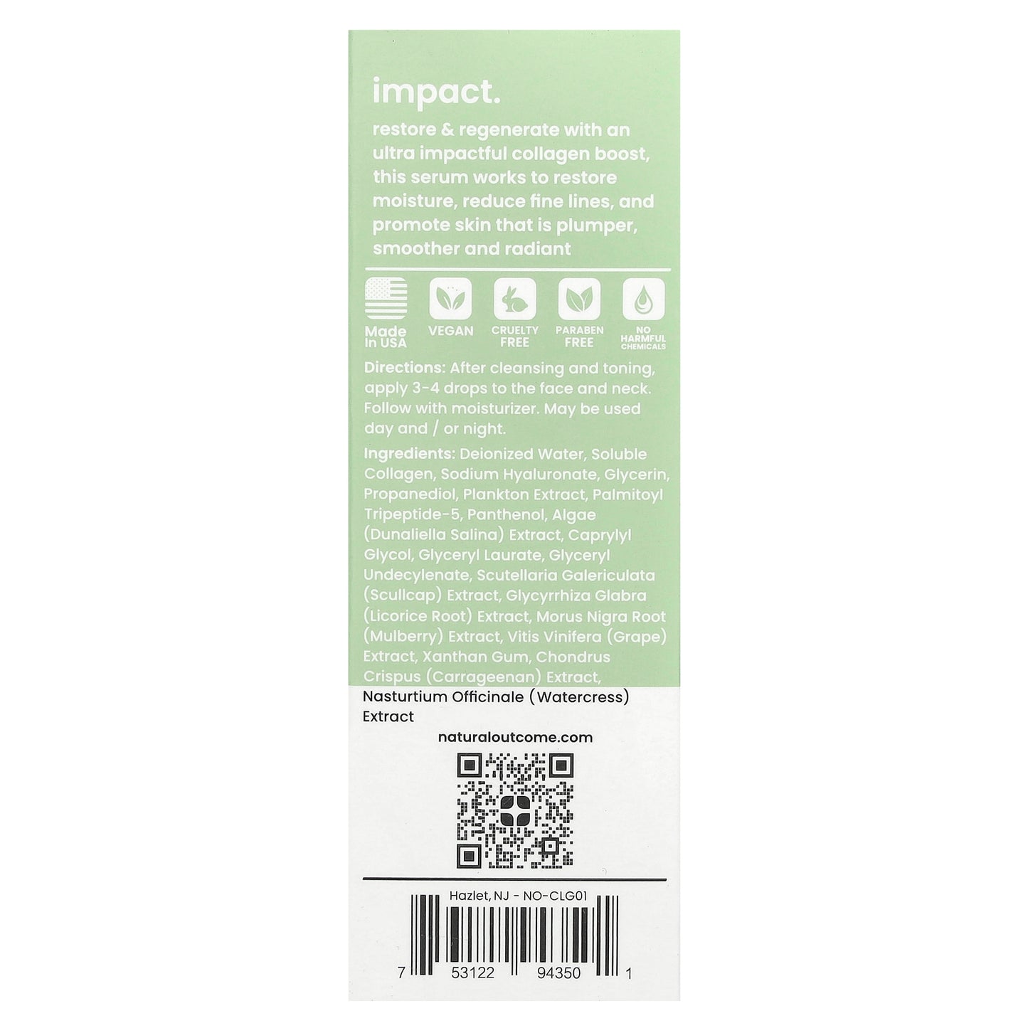 Natural Outcome, Collagen, Ultra Impact Serum, Fragrance Free, 1 oz (30 ml)