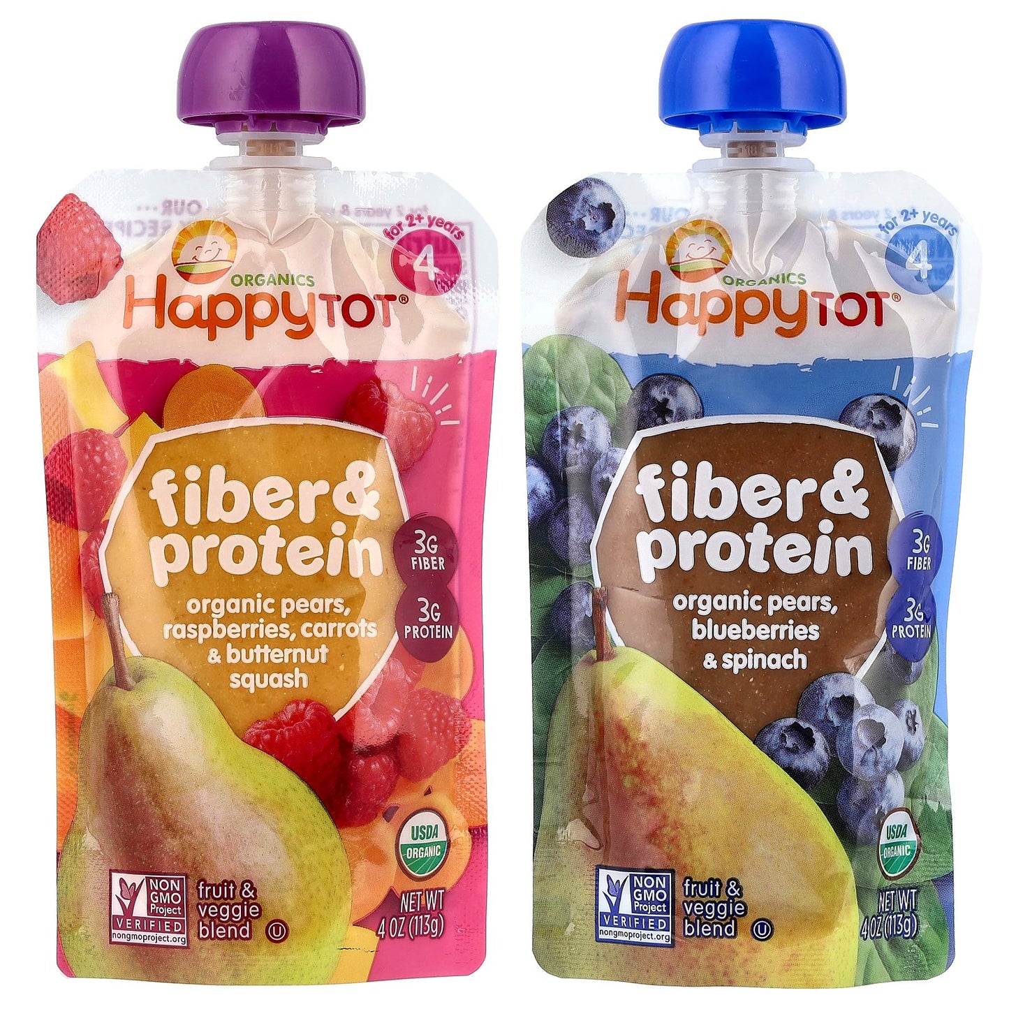 Happy Family Organics, Happy Tot®, Fiber & Protein, For 2+ Years, Variety Pack, 8 Pouches, 4 oz (113 g) Each