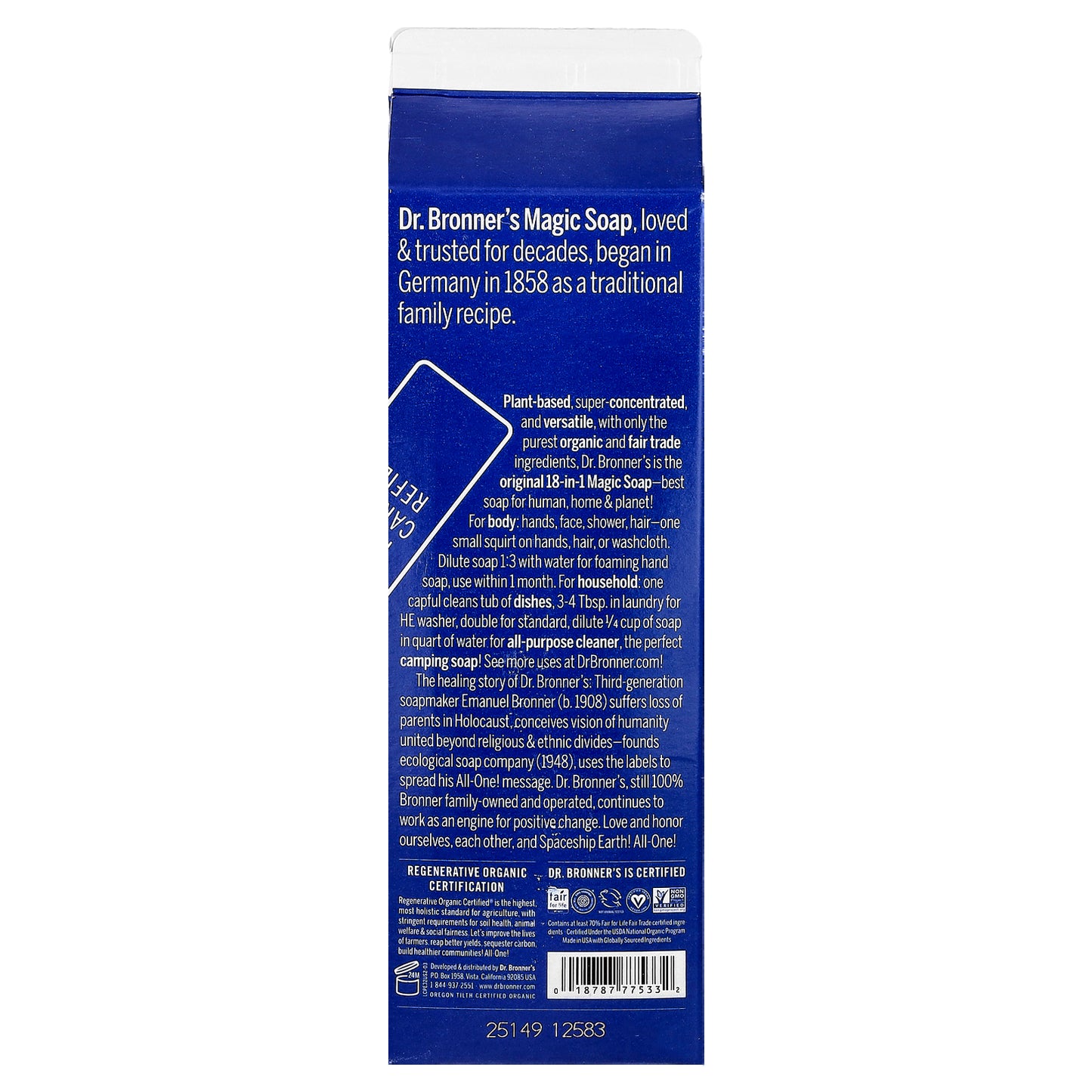 Dr. Bronner's, 18-IN-1 Pure-Castile Magic Soap Refill Peppermint, 32 fl oz