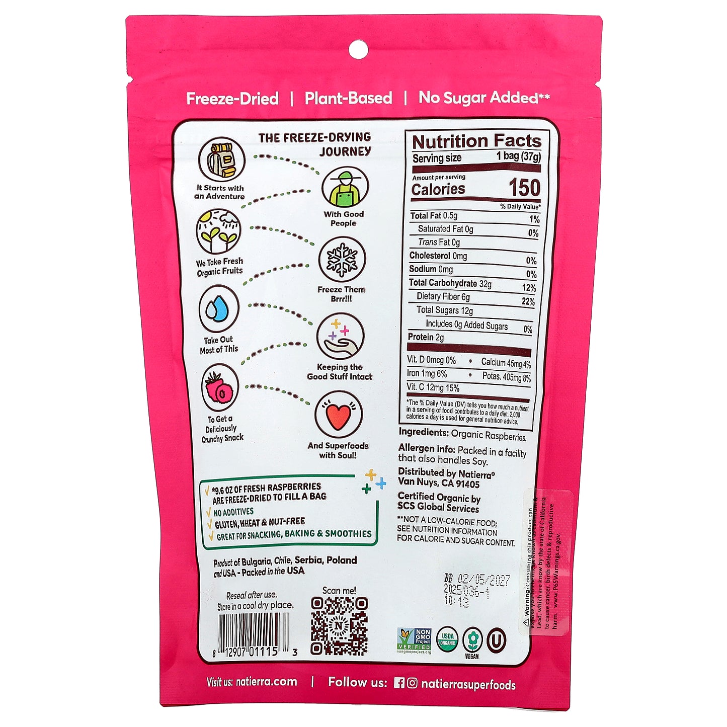 Natierra, Organic Raspberries, Freeze-Dried , 1.3 oz (37 g)