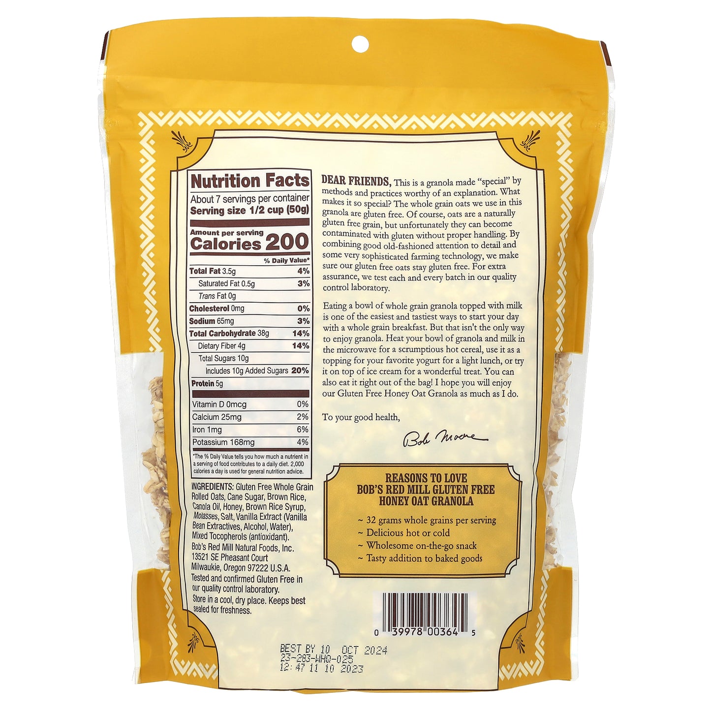 Bob's Red Mill, Granola, Honey Oat, Gluten Free , 12 oz (340 g)