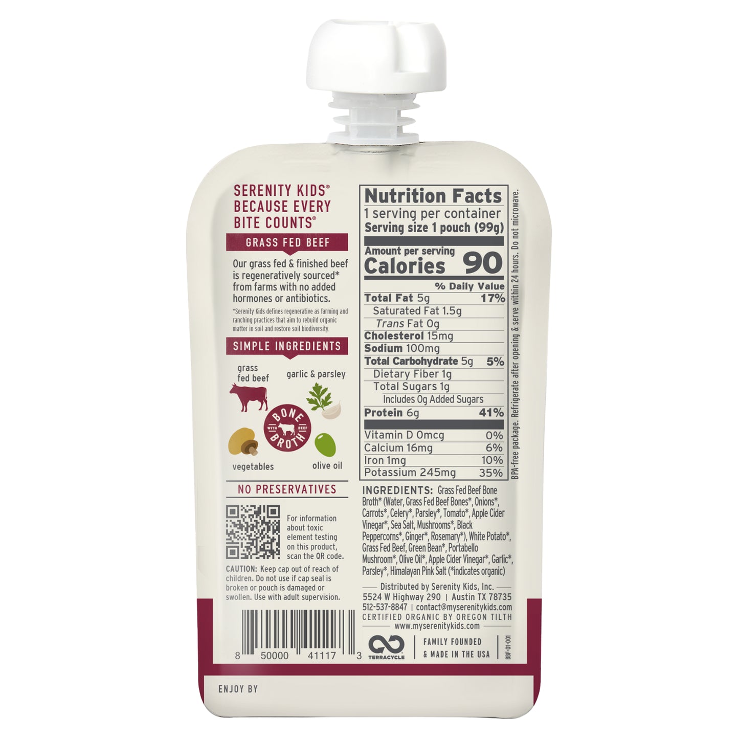 Serenity Kids, Beef Pot Roast with Organic Vegetables & Herbs, 7+ Months, 3.5 oz (99 g)