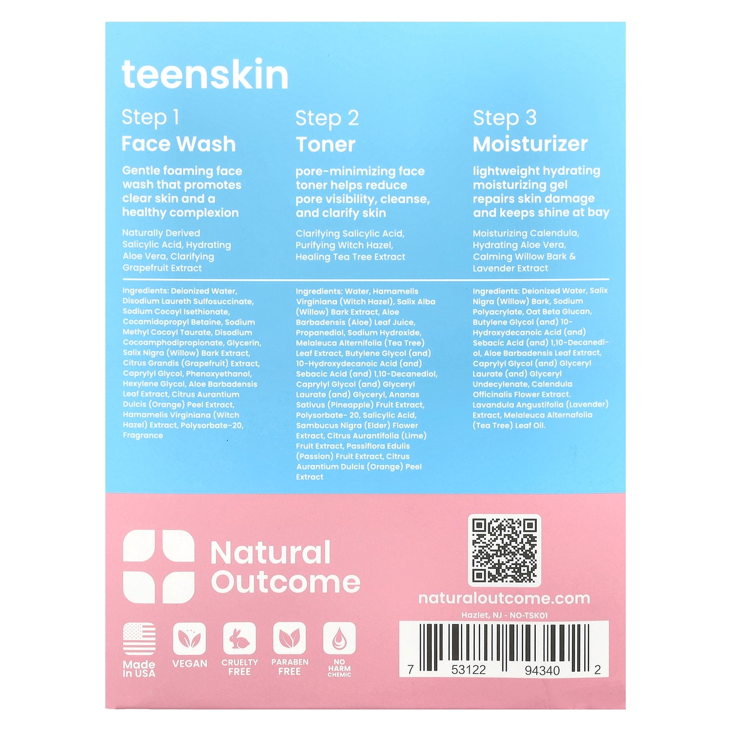 Natural Outcome, Teen Skin, Everyday Face Kit, 3 Piece Kit