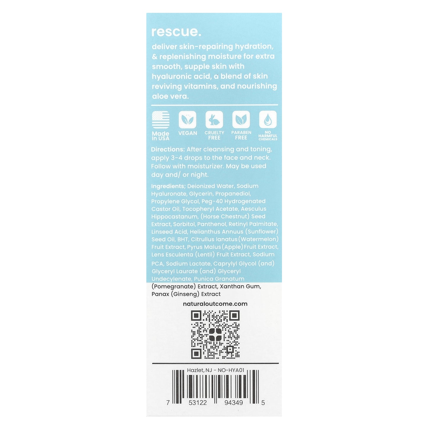 Natural Outcome, Hyaluronic, Rescue Repair Serum, Fragrance Free, 1 oz (30 ml)