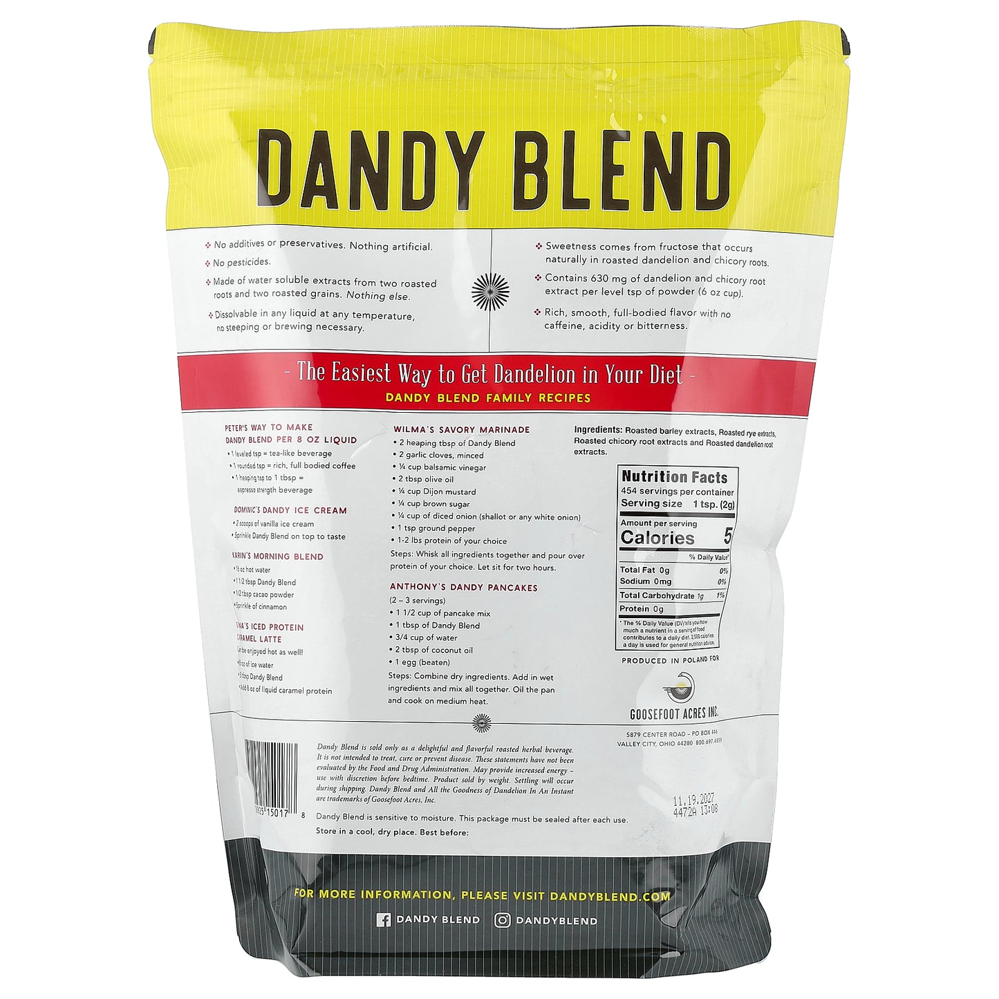 Dandy Blend, Instant Herbal Beverage with Dandelion, Caffeine Free, 2 lbs (908 g)