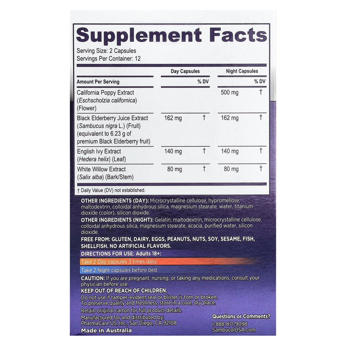 Sambucol, Black Elderberry, Day + Night Relief , 24 Capsules