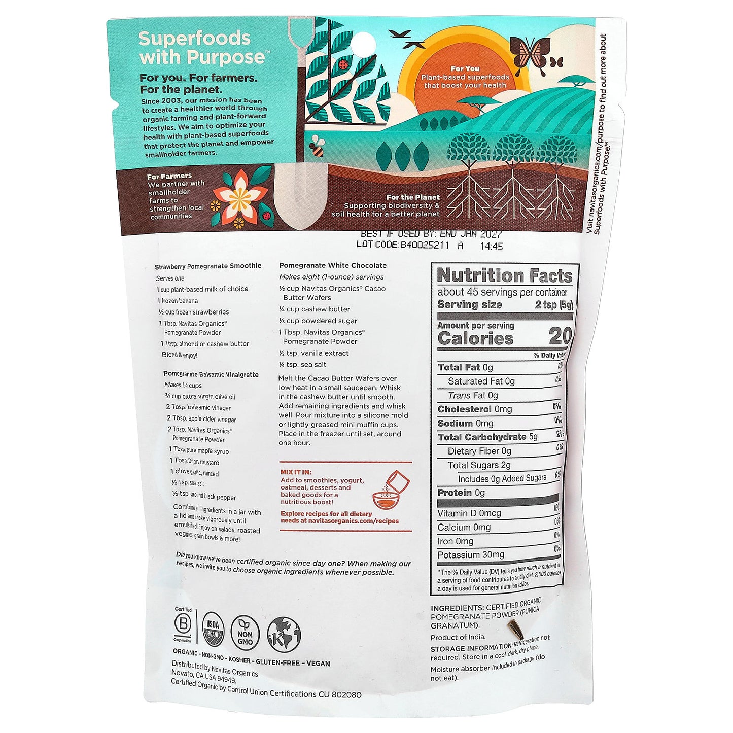 Navitas Organics, Organic Pomegranate Powder, 8 oz (227 g)