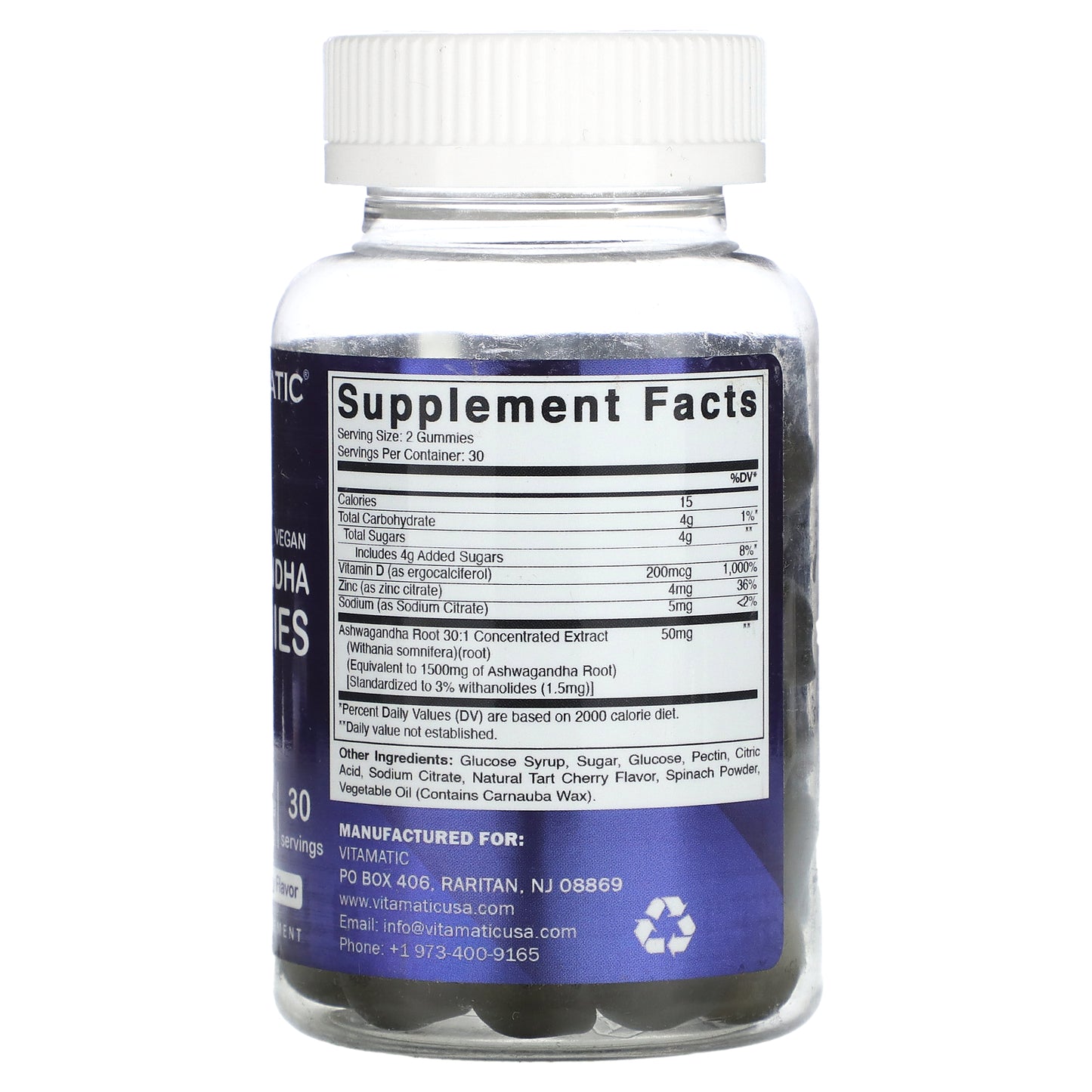 Vitamatic, Vegan Ashwagandha, Natural Tart Cherry, 60 Gummies