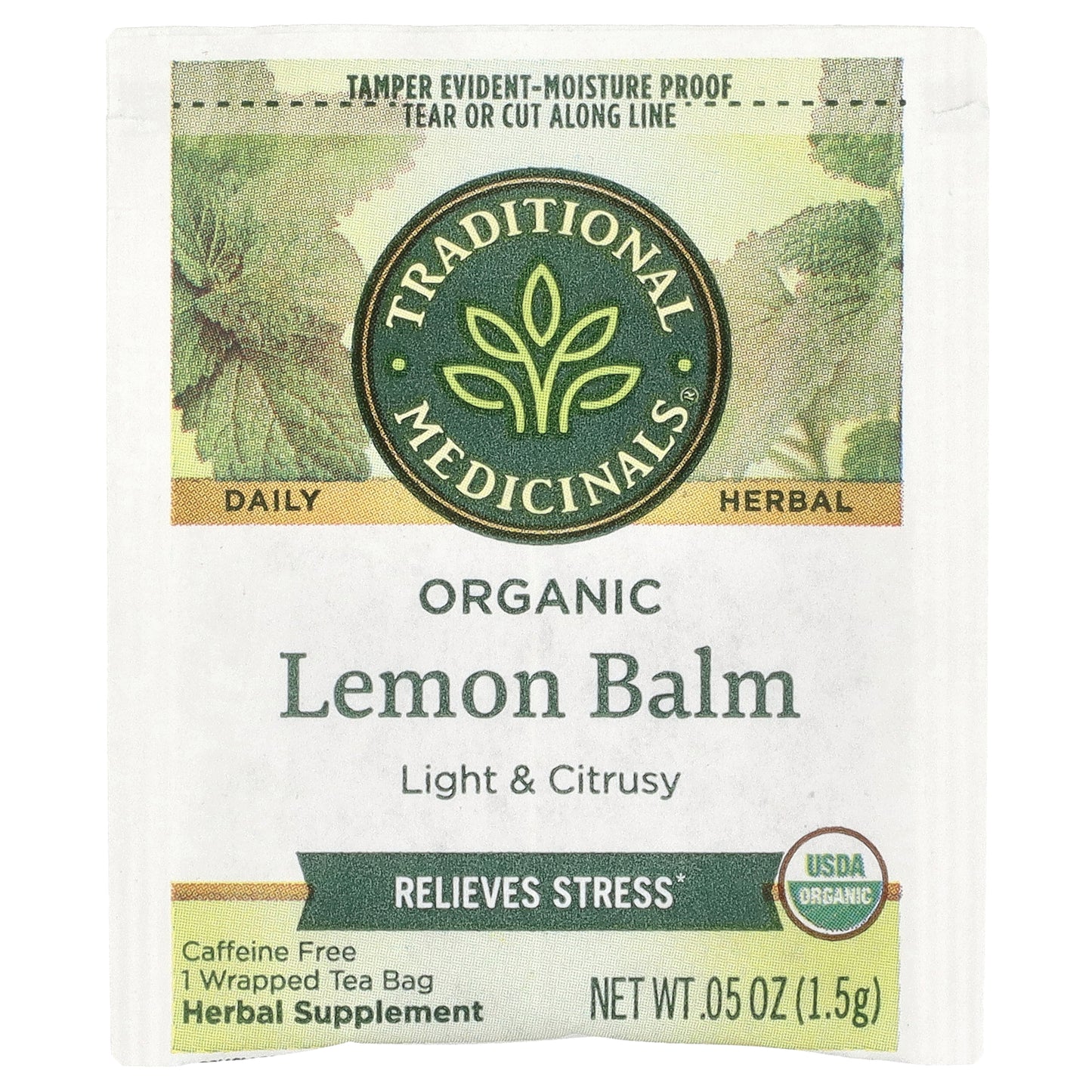 Traditional Medicinals, Organic Lemon Balm, Caffeine Free, 48 Wrapped Tea Bags, 2.53 oz (72 g)