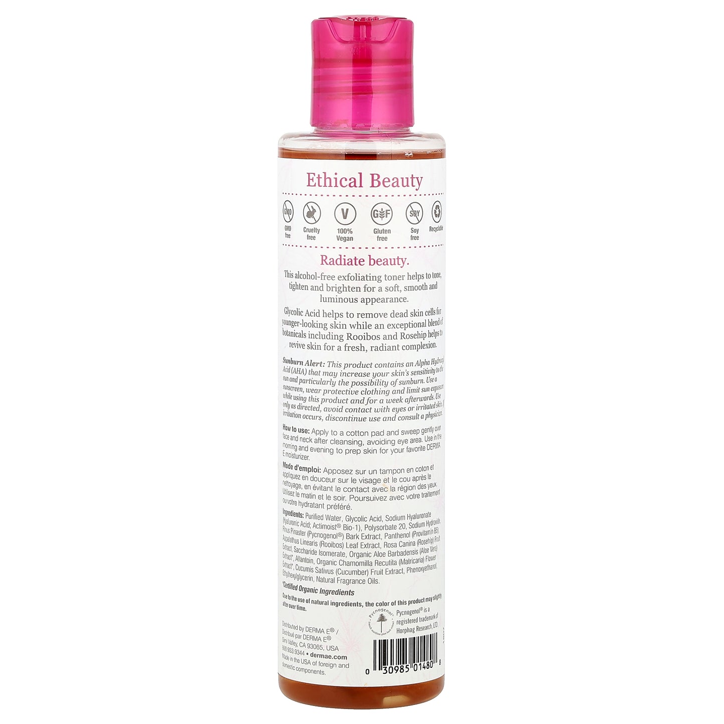 DERMA E, Essentials, Radiance Toner, Glycolic Acid & Rooibos , 6 fl oz (175 ml)