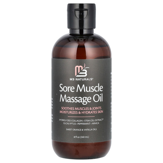 M3 Naturals, Sore Muscle Massage Oil, Sweet Orange & Vanilla, 8 fl oz (240 ml)