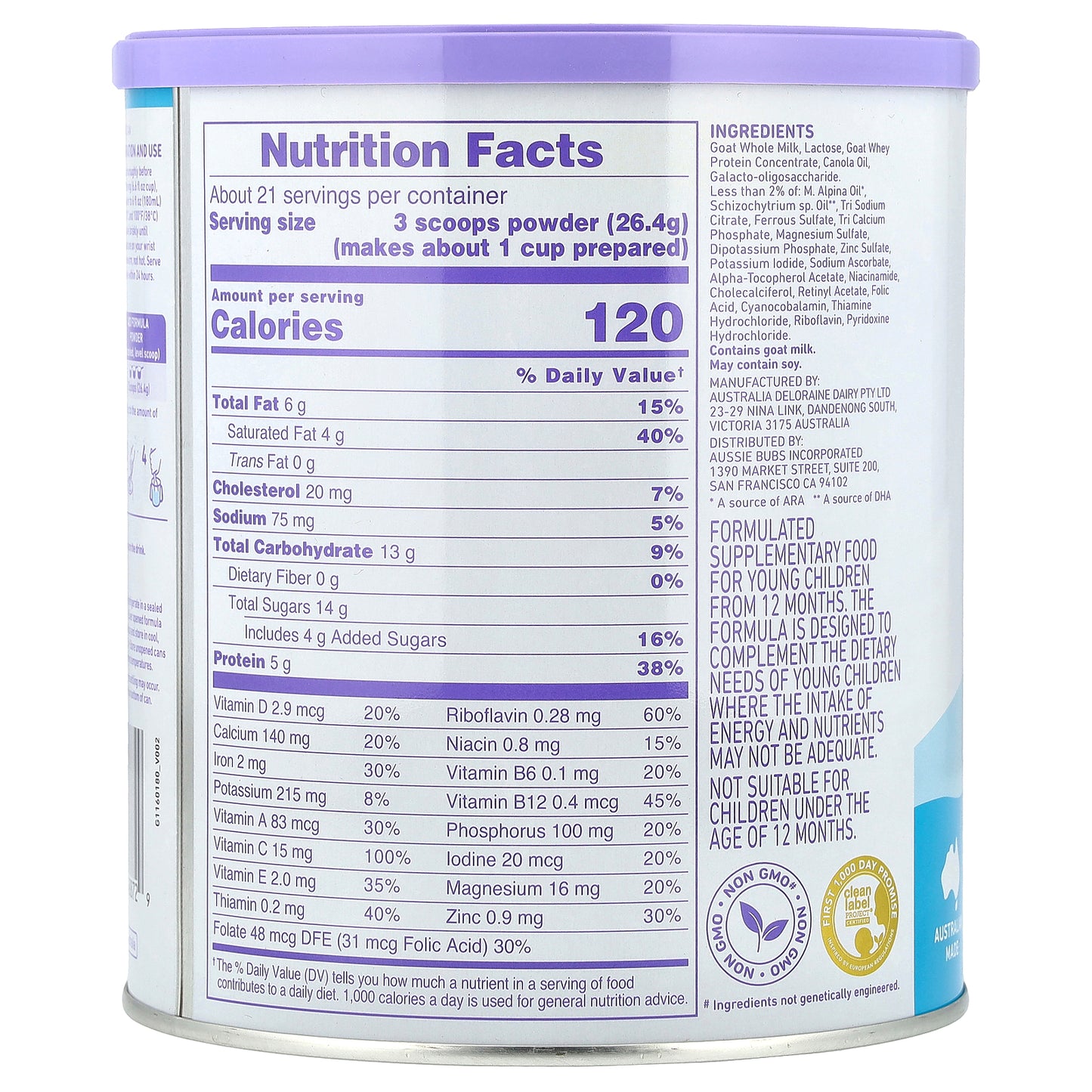 Aussie Bubs, Goat, Toddler, Nutritional Drink Powder, 12-36 Months, 20 oz (567 g)