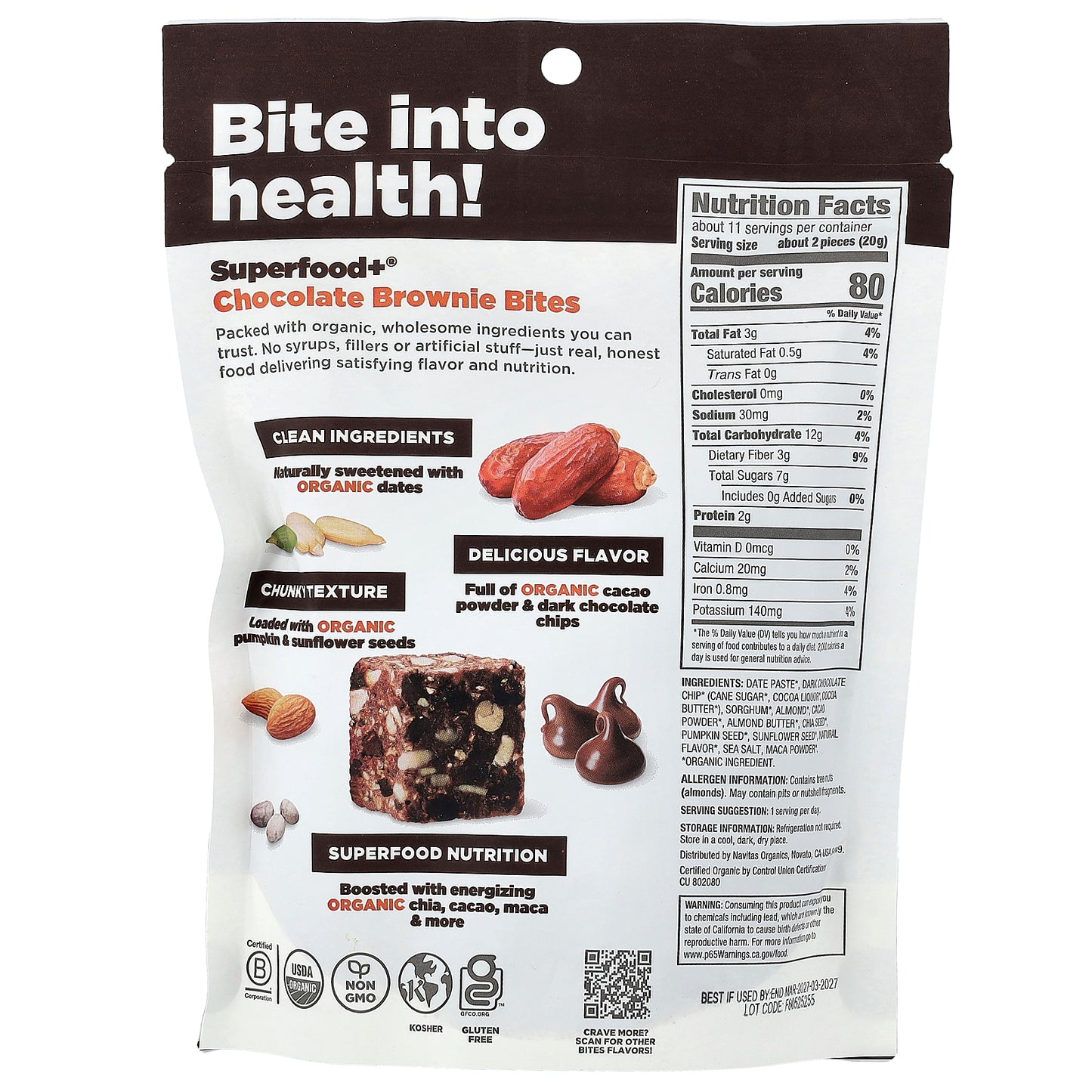 Navitas Organics, Superfood+®, Chocolate Brownie Bites, 8 oz (227 g)