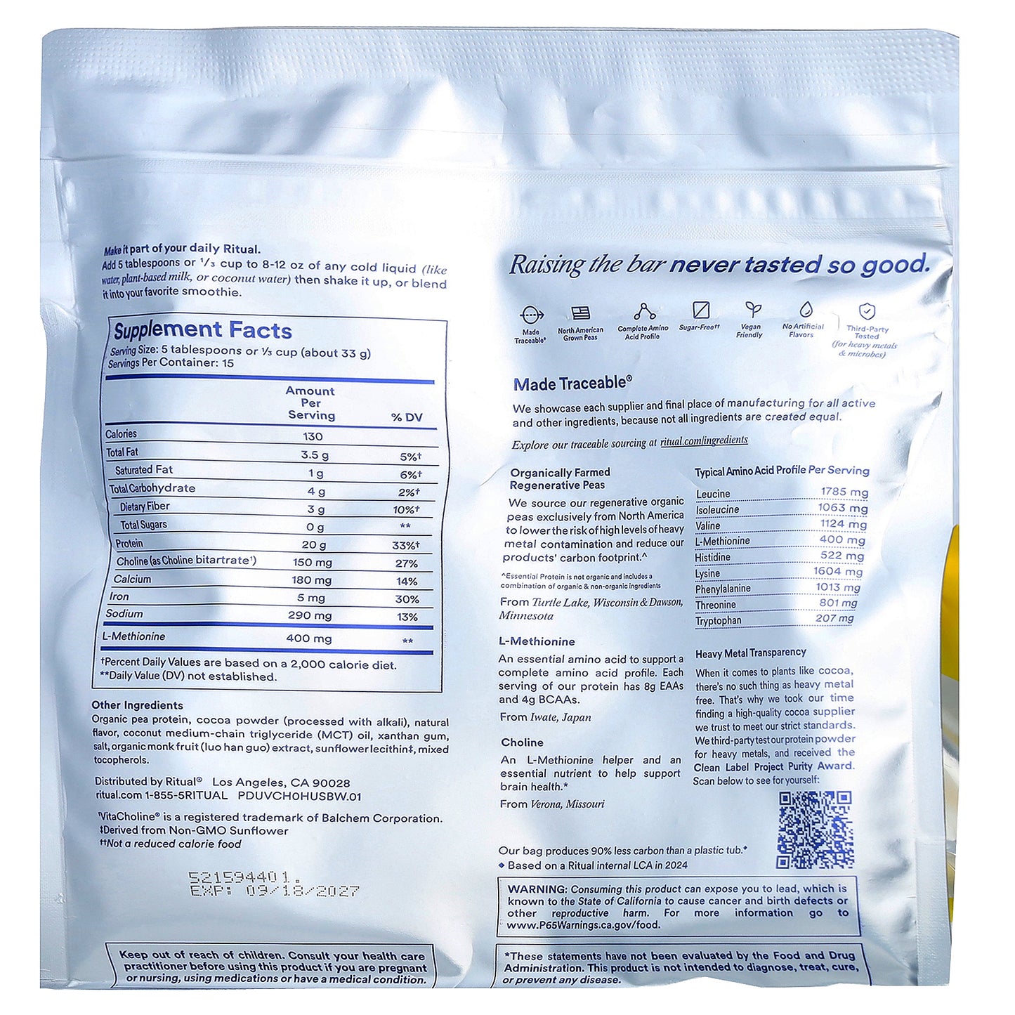 Ritual, Essential Protein Daily Shake, Chocolate, 1.1 lb (502 g)