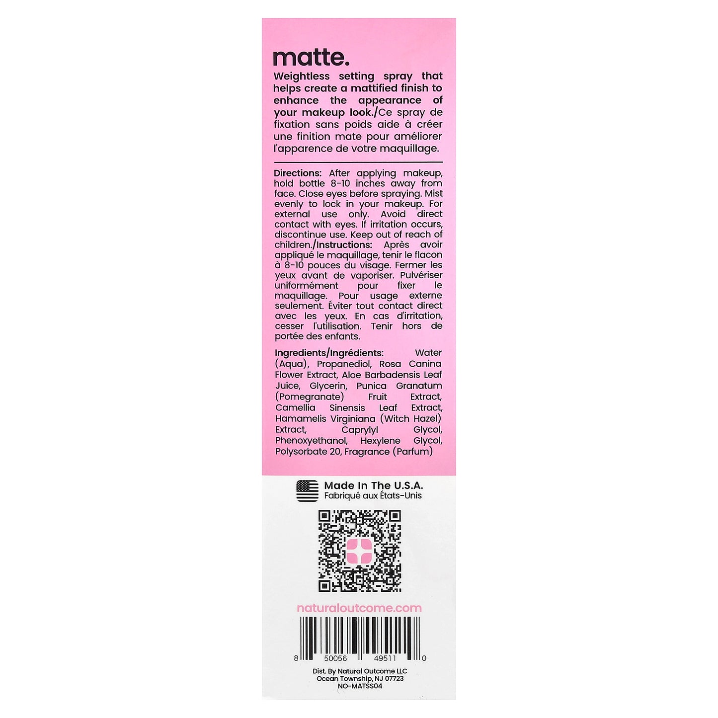 Natural Outcome, Matte, Makeup Settling Spray, 4 oz (120 ml)