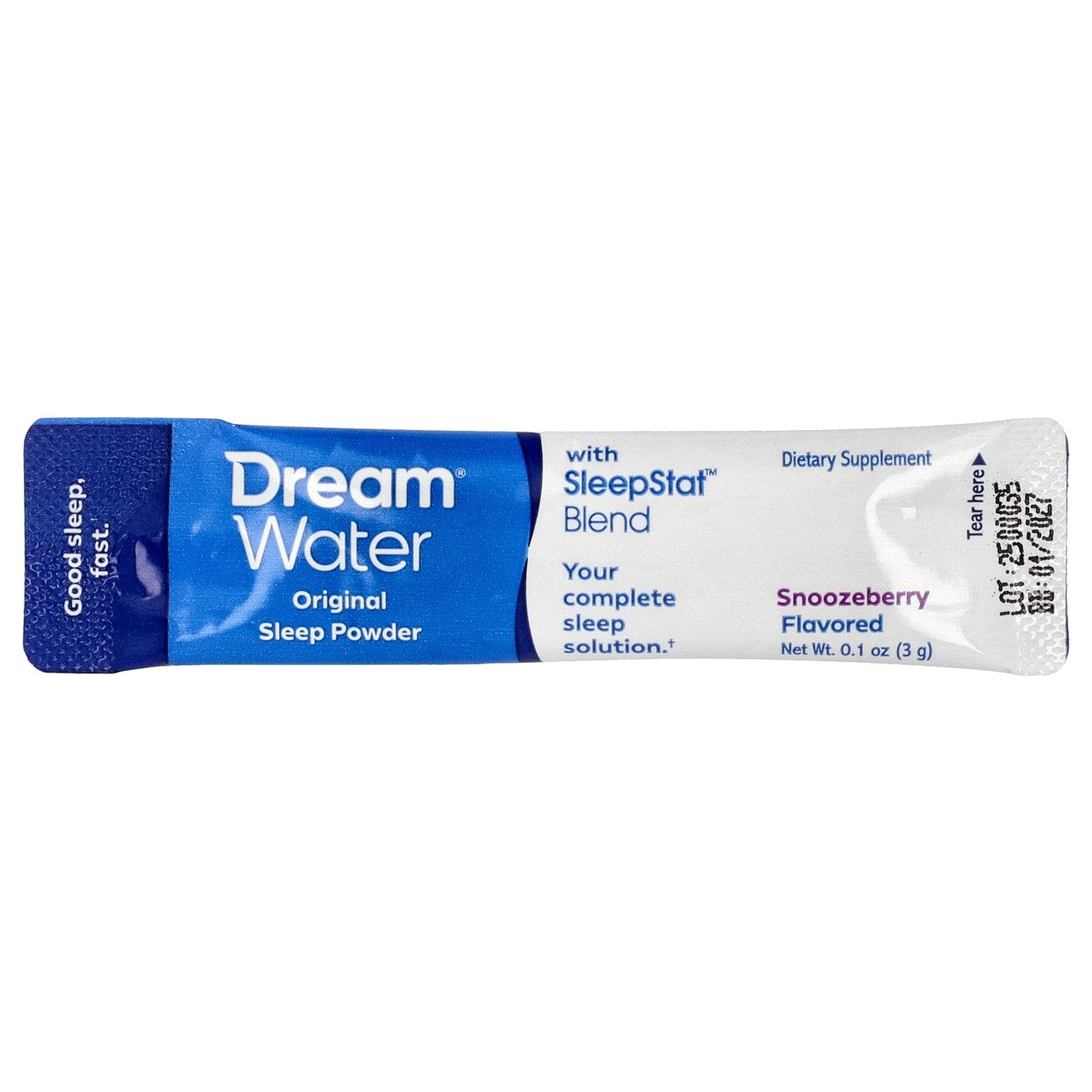 Dream Water, Original Sleep Powder with SleepStat™ Blend, Snoozeberry, 10 Stick Packs, 0.1 oz (3 g) Each