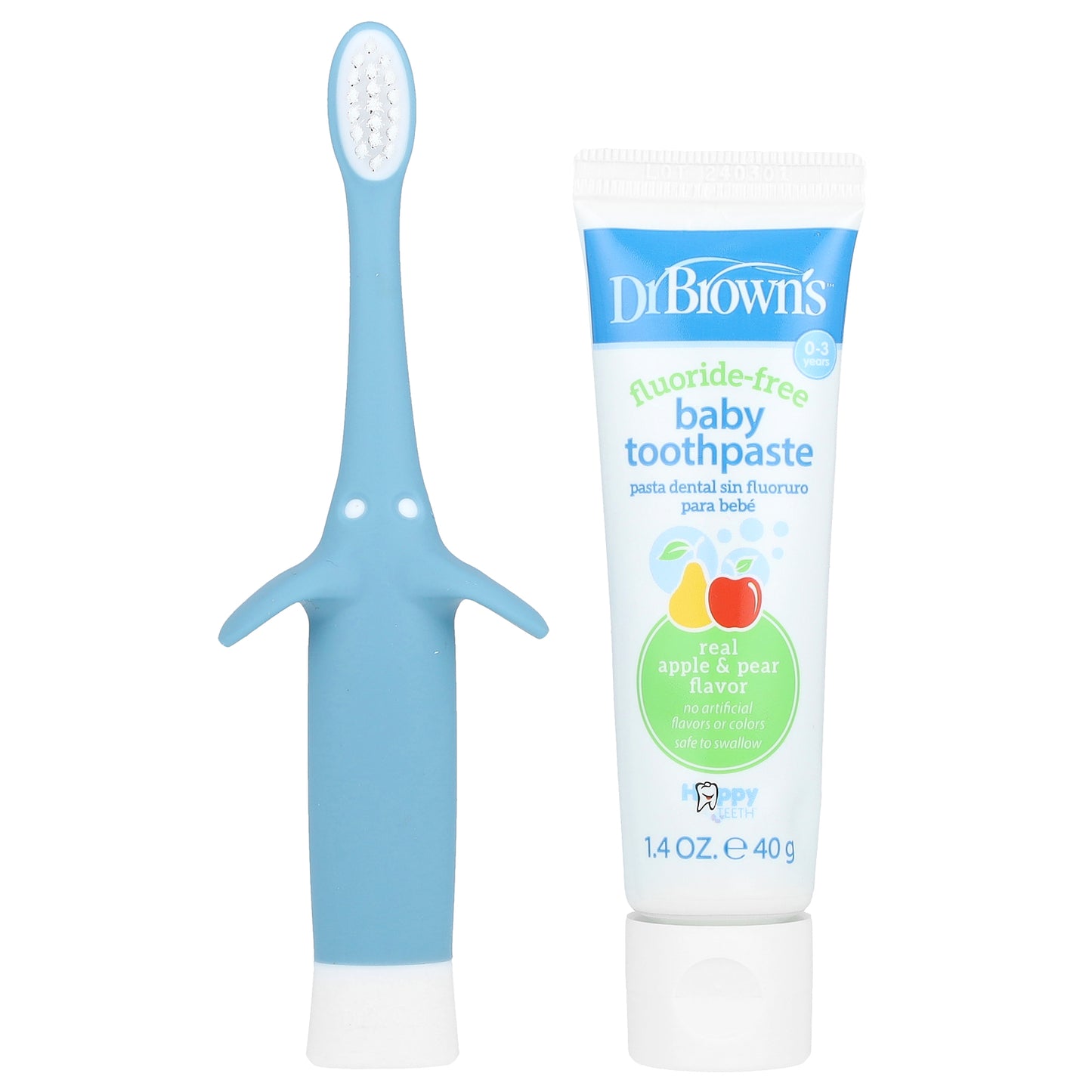 Dr. Brown's, Infant to Toddler Toothbrush Set, 0-3 Years, Blue, Apple Pear, 2 Piece Set