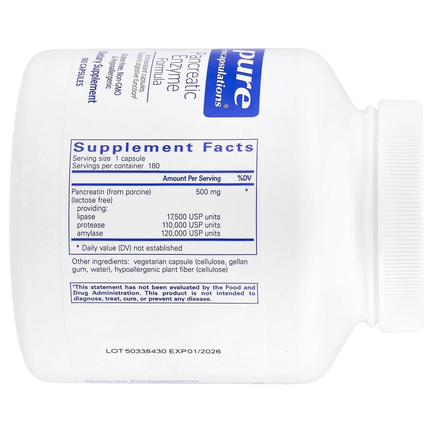 Pure Encapsulations, Pancreatic Enzyme Formula, 180 Capsules (500 mg per Capsule)