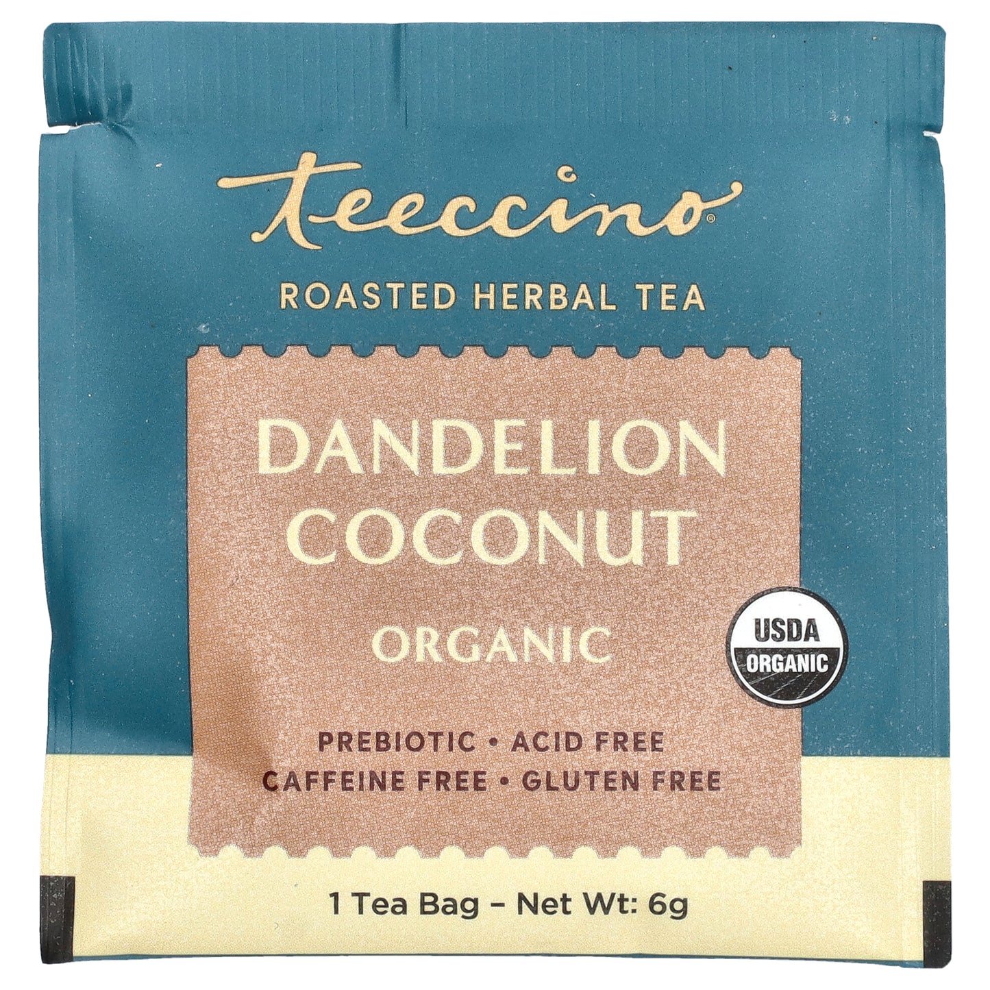 Teeccino, Organic Roasted Herbal Tea, Dandelion Coconut, Caffeine Free, 25 Tea Bags, 5.3 oz (150 g)